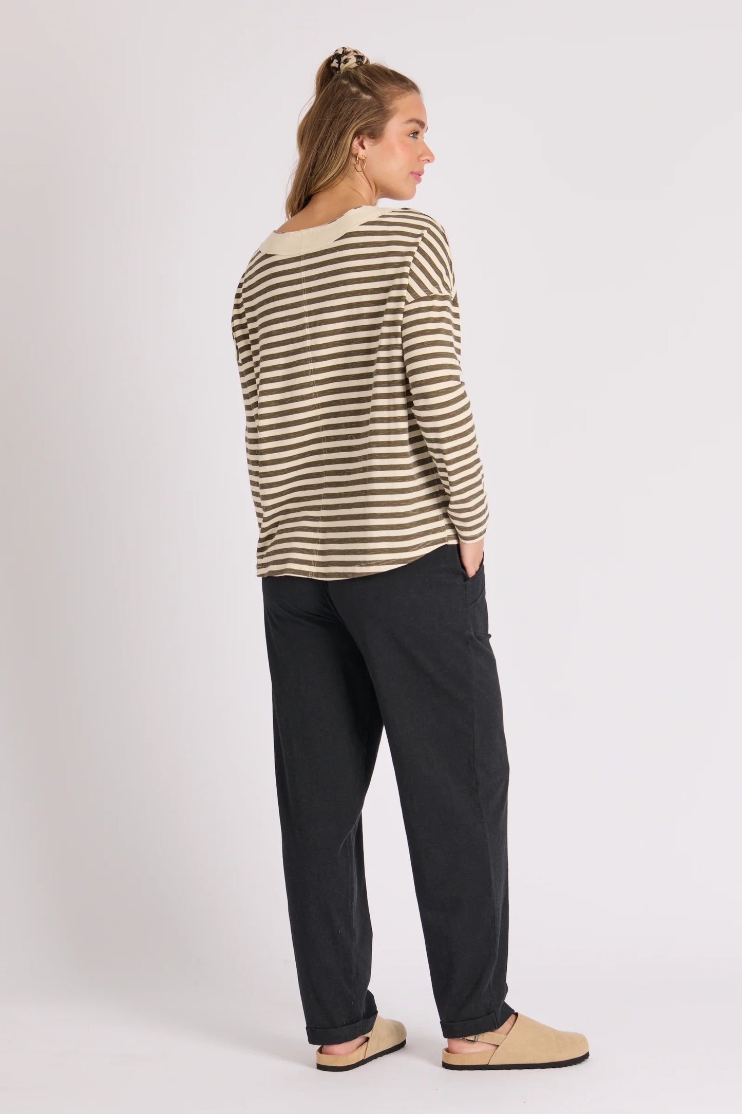 V Neck Olive Stripe Tee