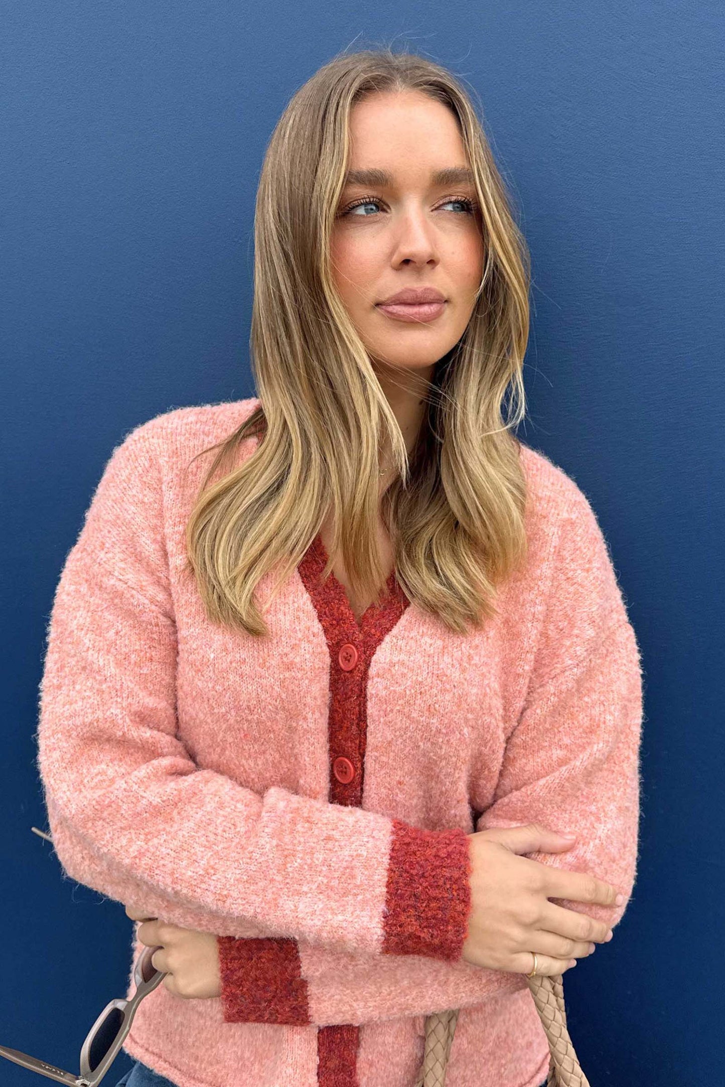 V Neck Cardigan - Cherry