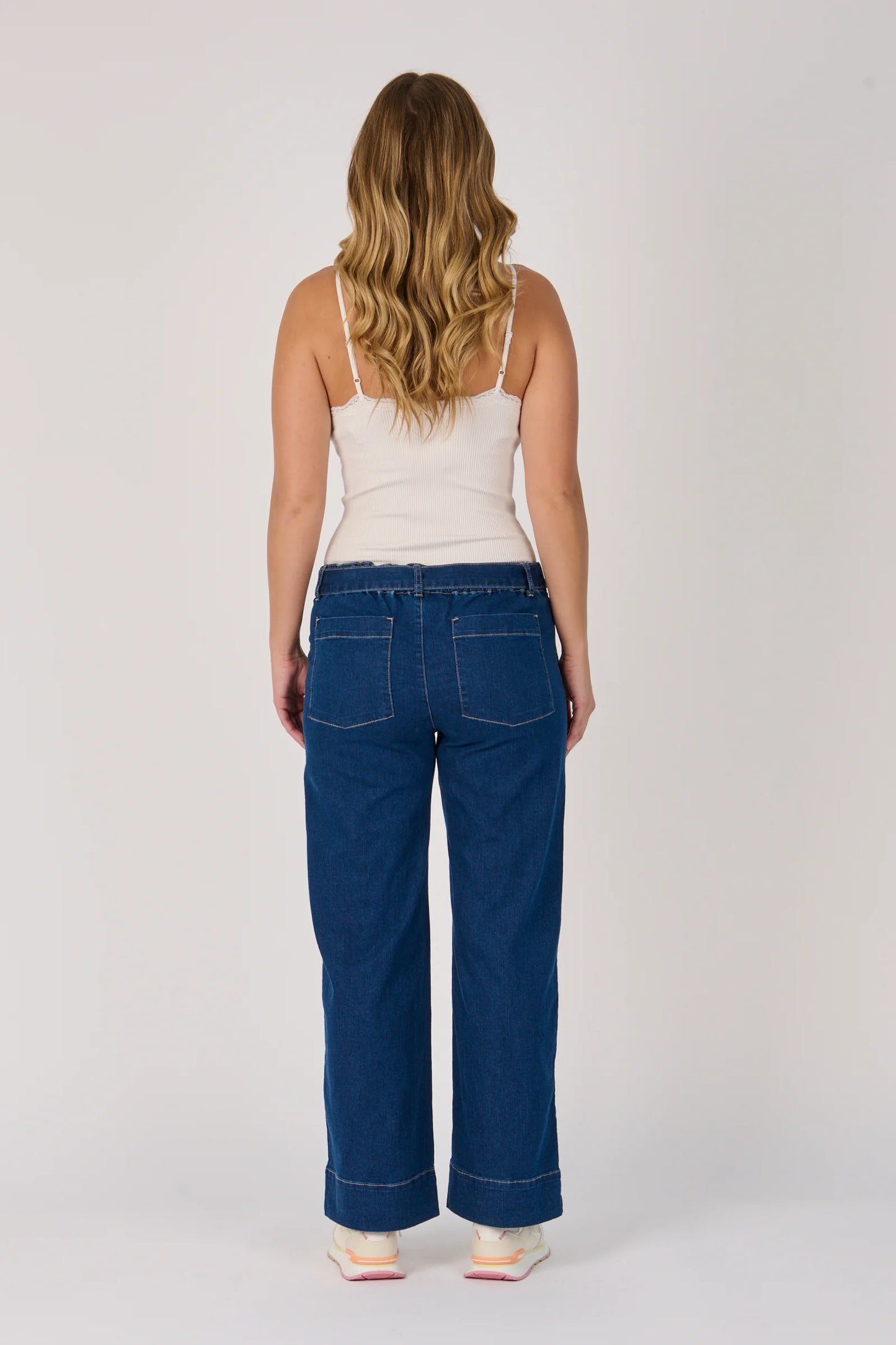 Belt Feature Wide Leg Jeans - Dark Blue