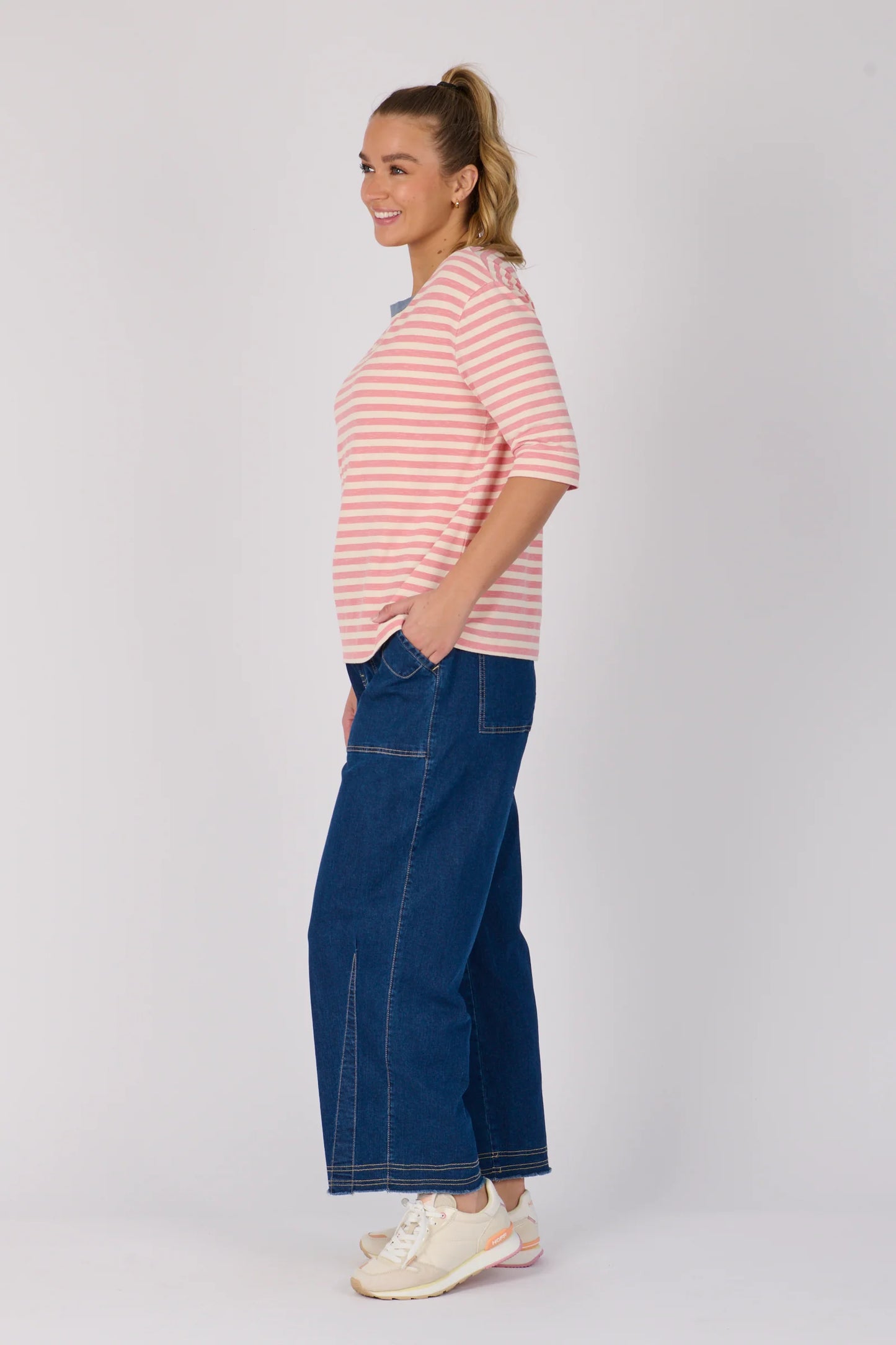 Cuff Sleeve Tee - Pink Stripe