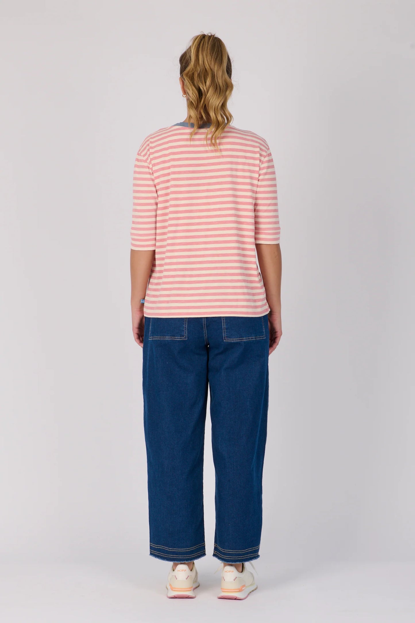 Cuff Sleeve Tee - Pink Stripe