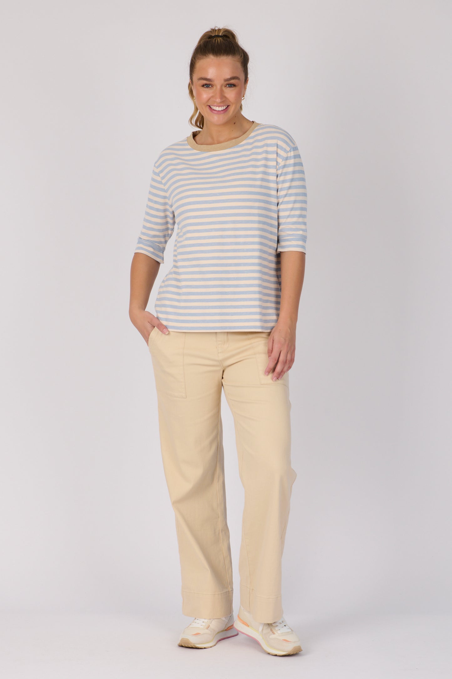 Cuff Sleeve Tee - Blue Stripe