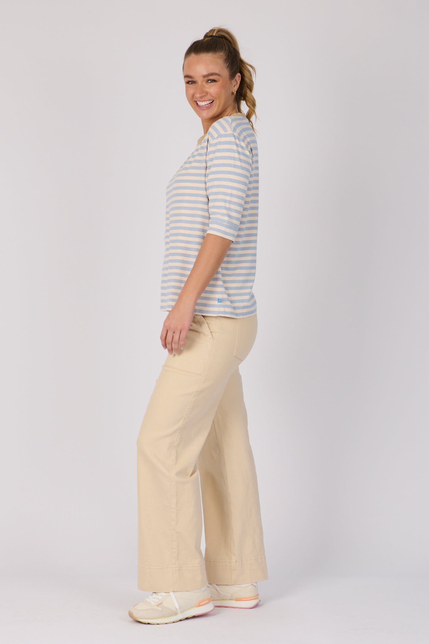 Cuff Sleeve Tee - Blue Stripe