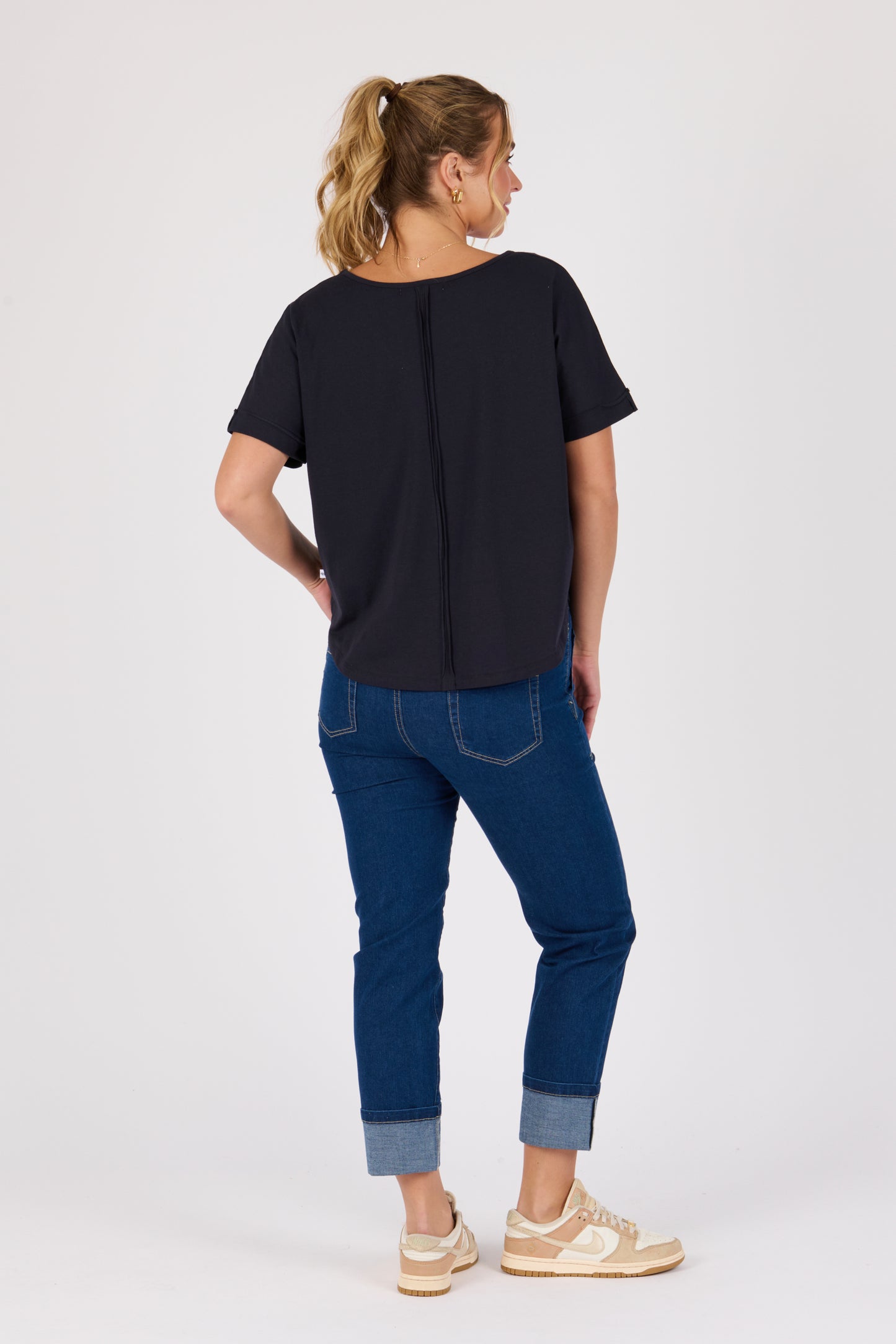 V-Neck Curve Hem Tee - Blue Graphite