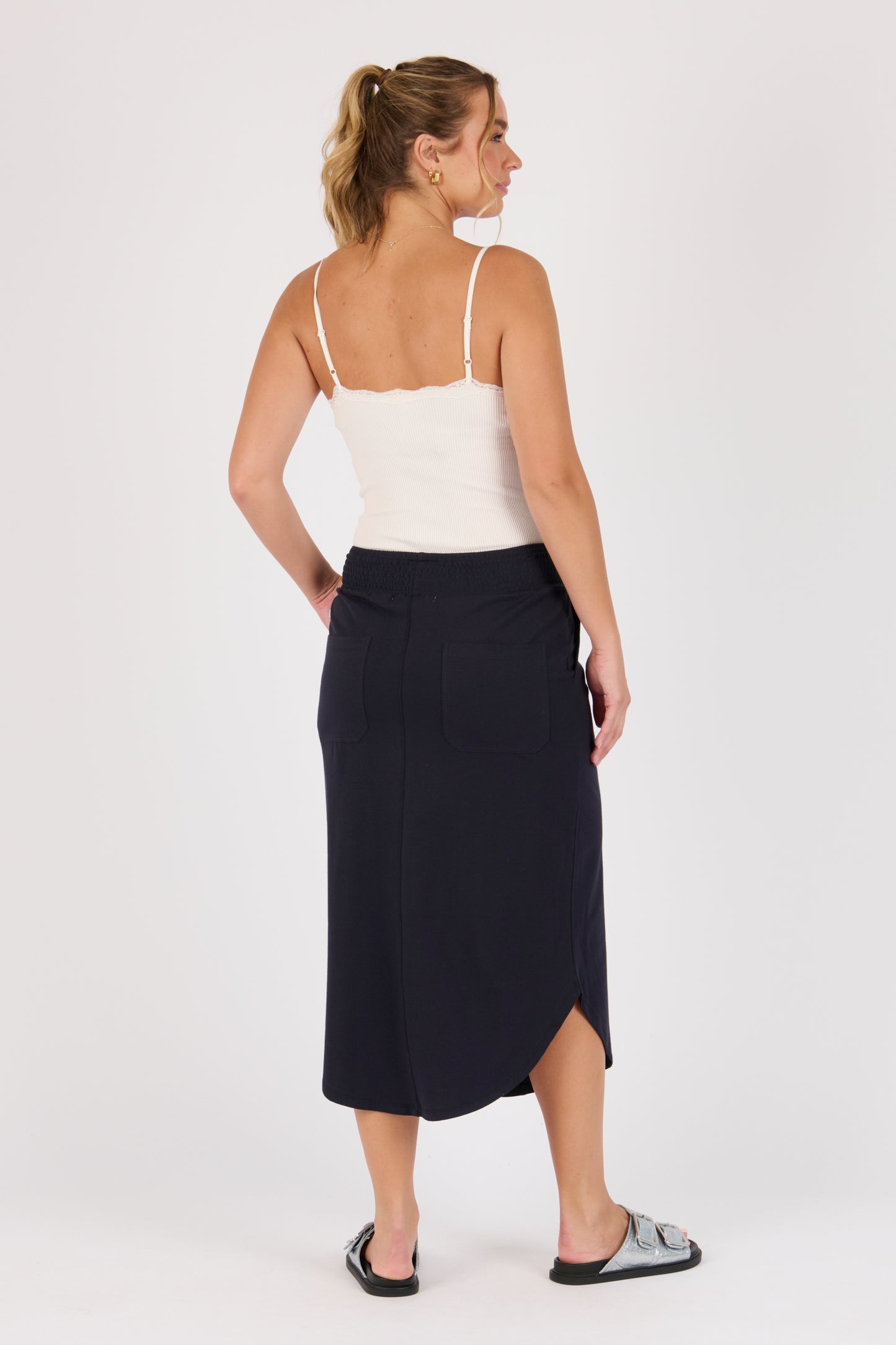 Scoop Hem Skirt- Blue Graphite