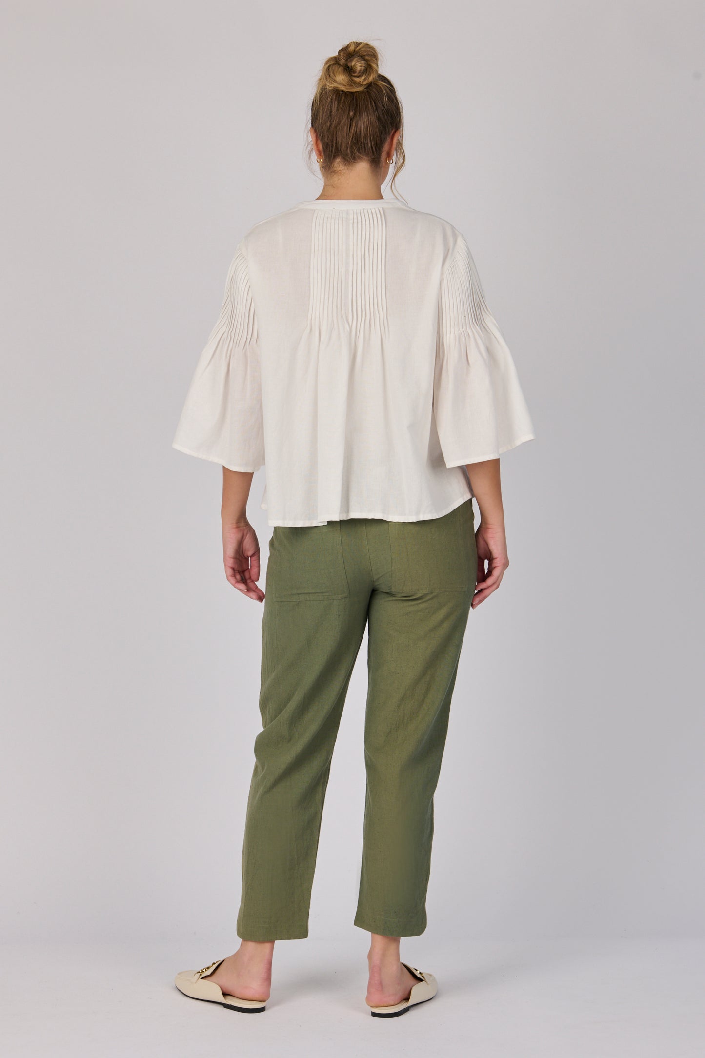 Pleat Front Blouse- White