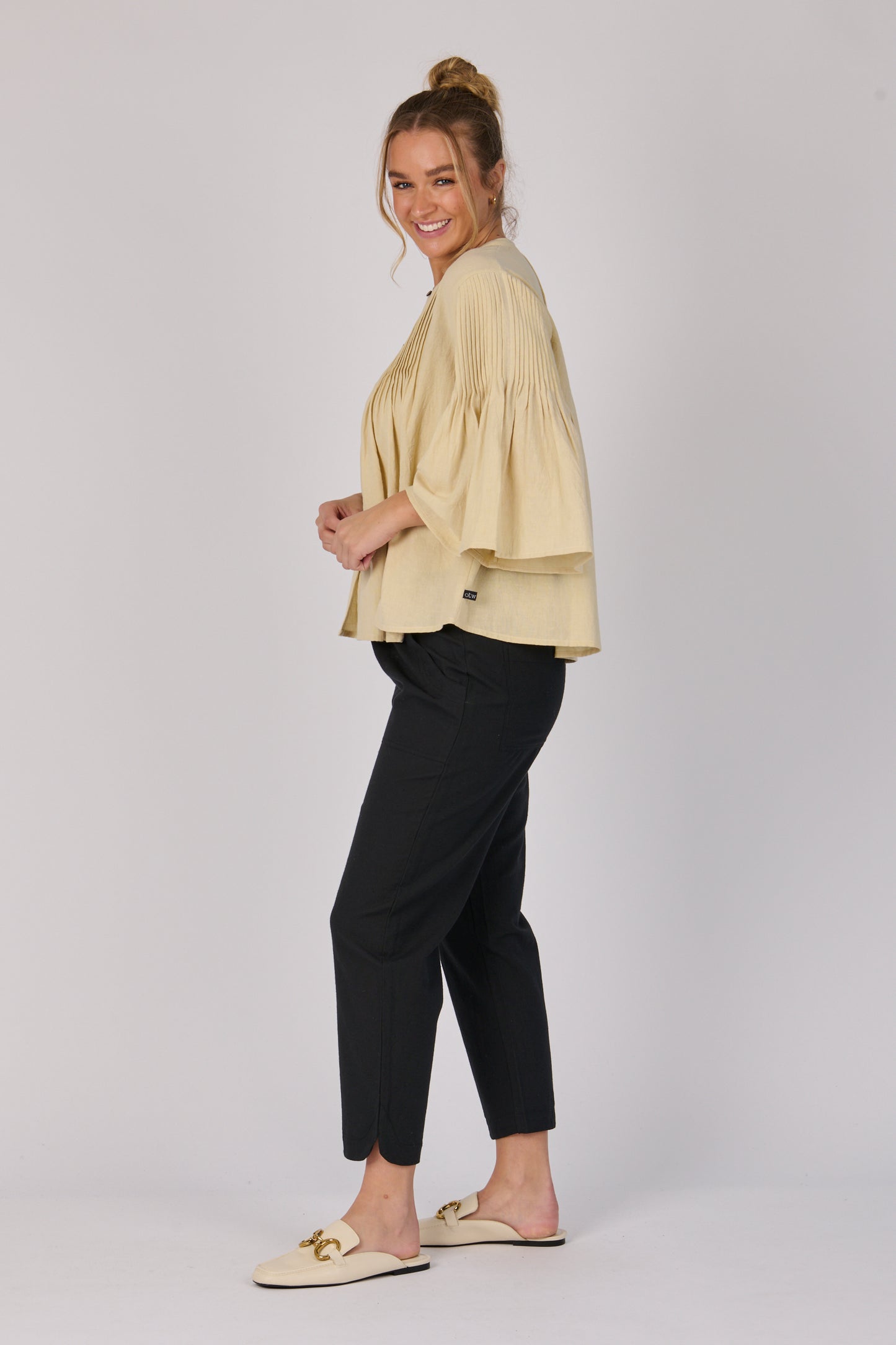 Pleat Front Blouse- Wheat