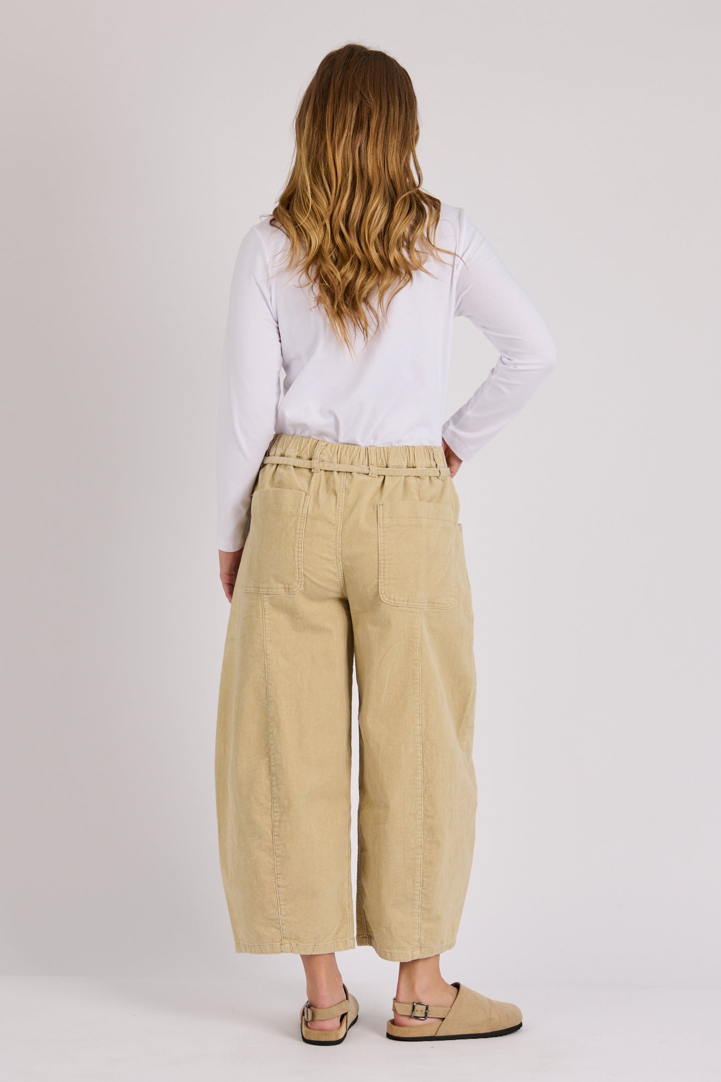 Cord Barell Leg Pants- Stone