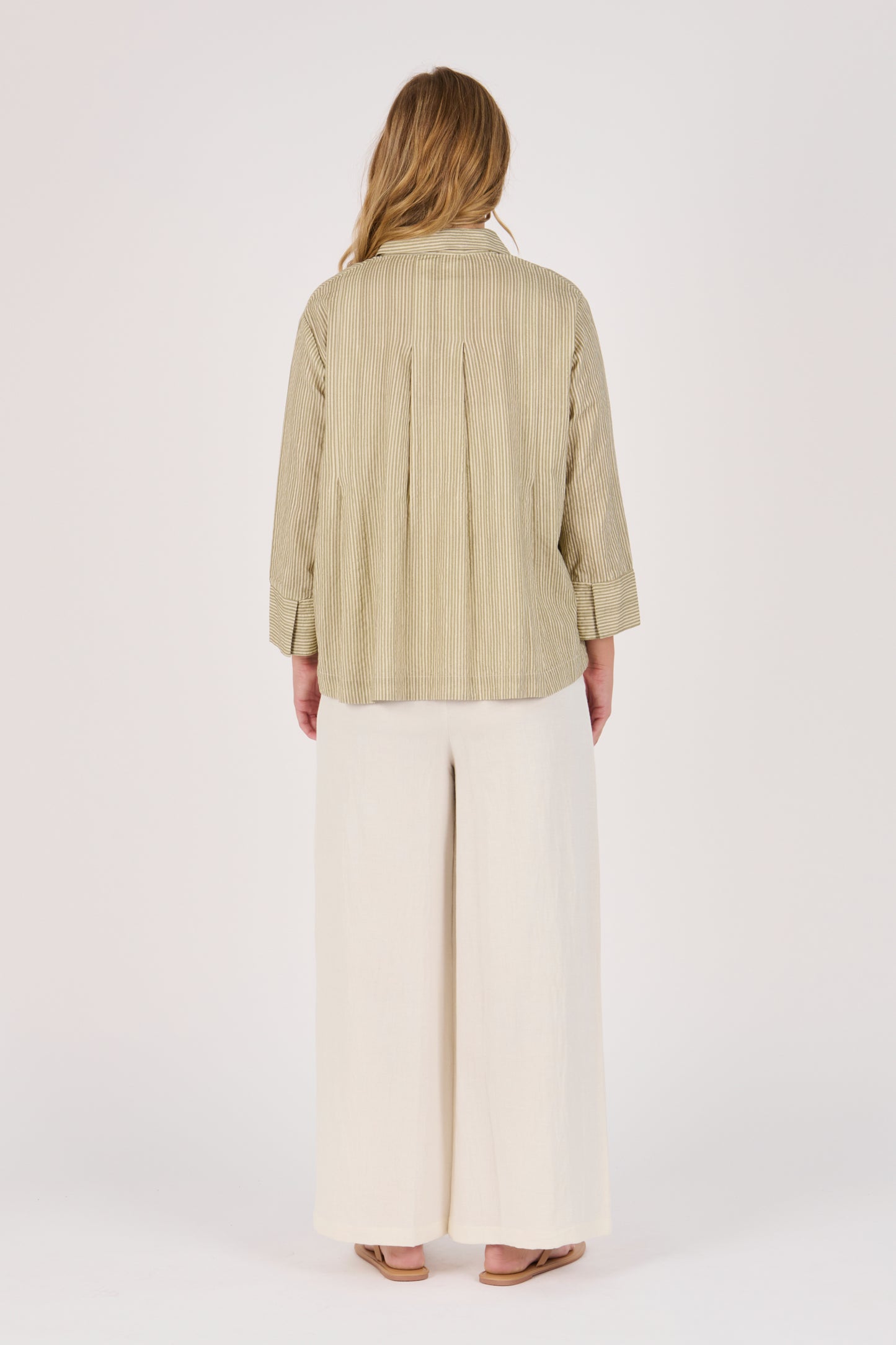 Pleat Detail Shirt - Sage Stripe