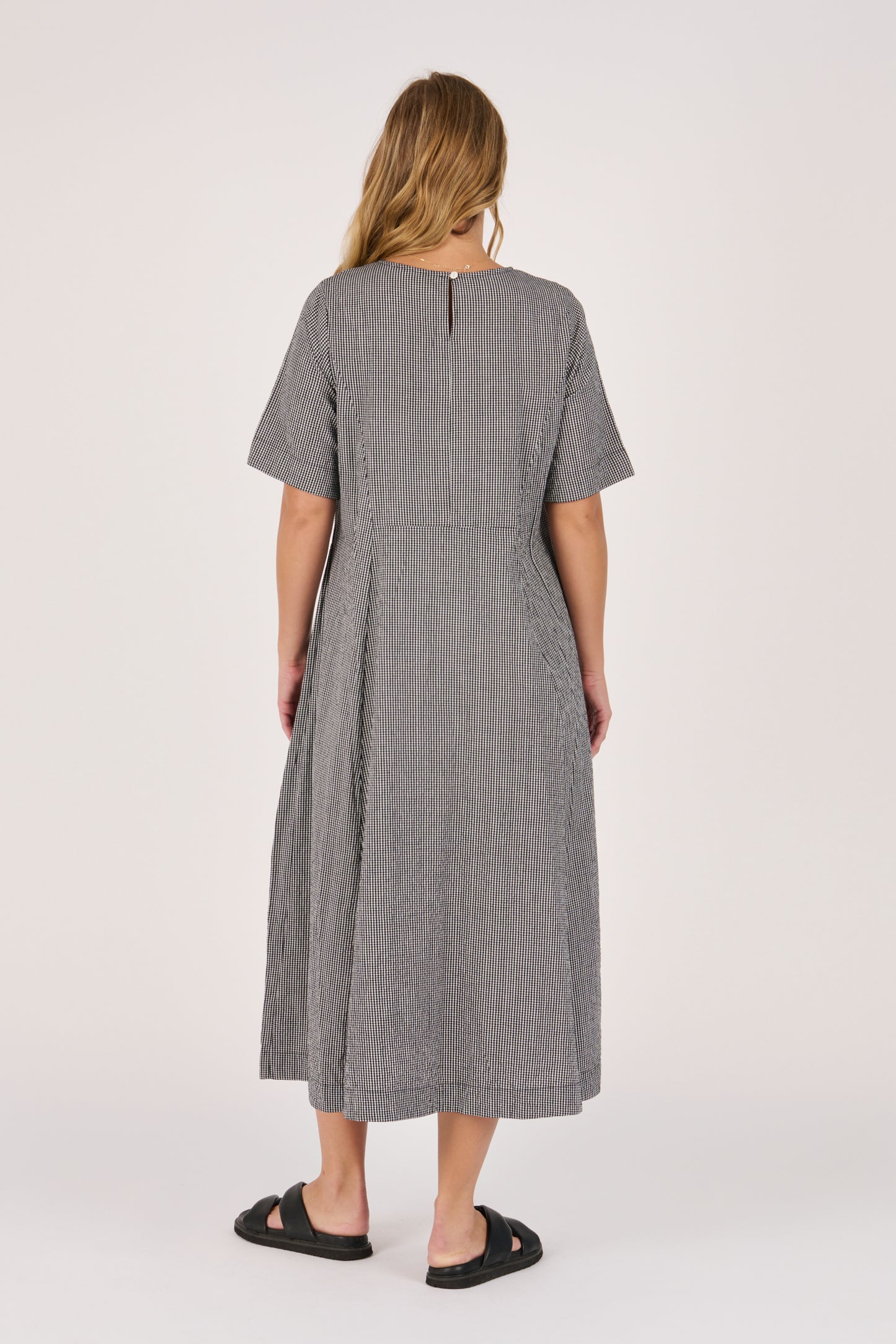 Pleat Pocket Dress- Black Check