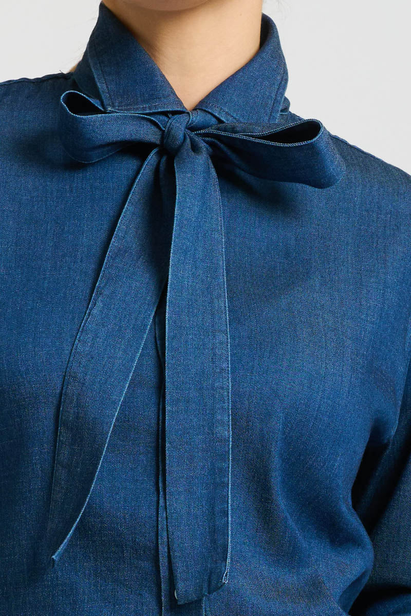Pussy Bow Shirt - Denim