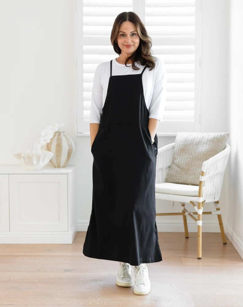 Apron Dress Stretch Denim- Black