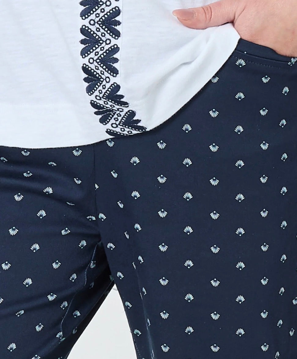 Tropez Print Pant - Navy