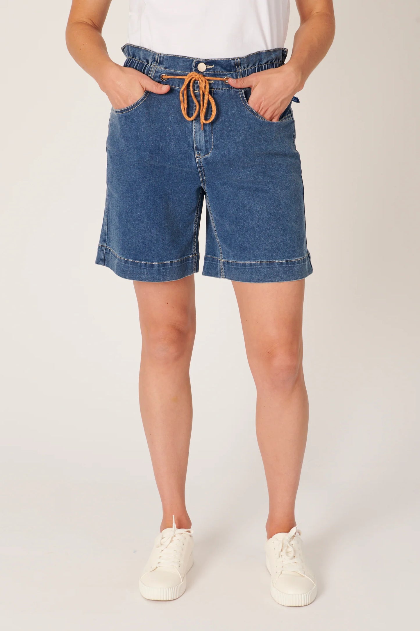 Elastic Waist Shorts - Dark Denim
