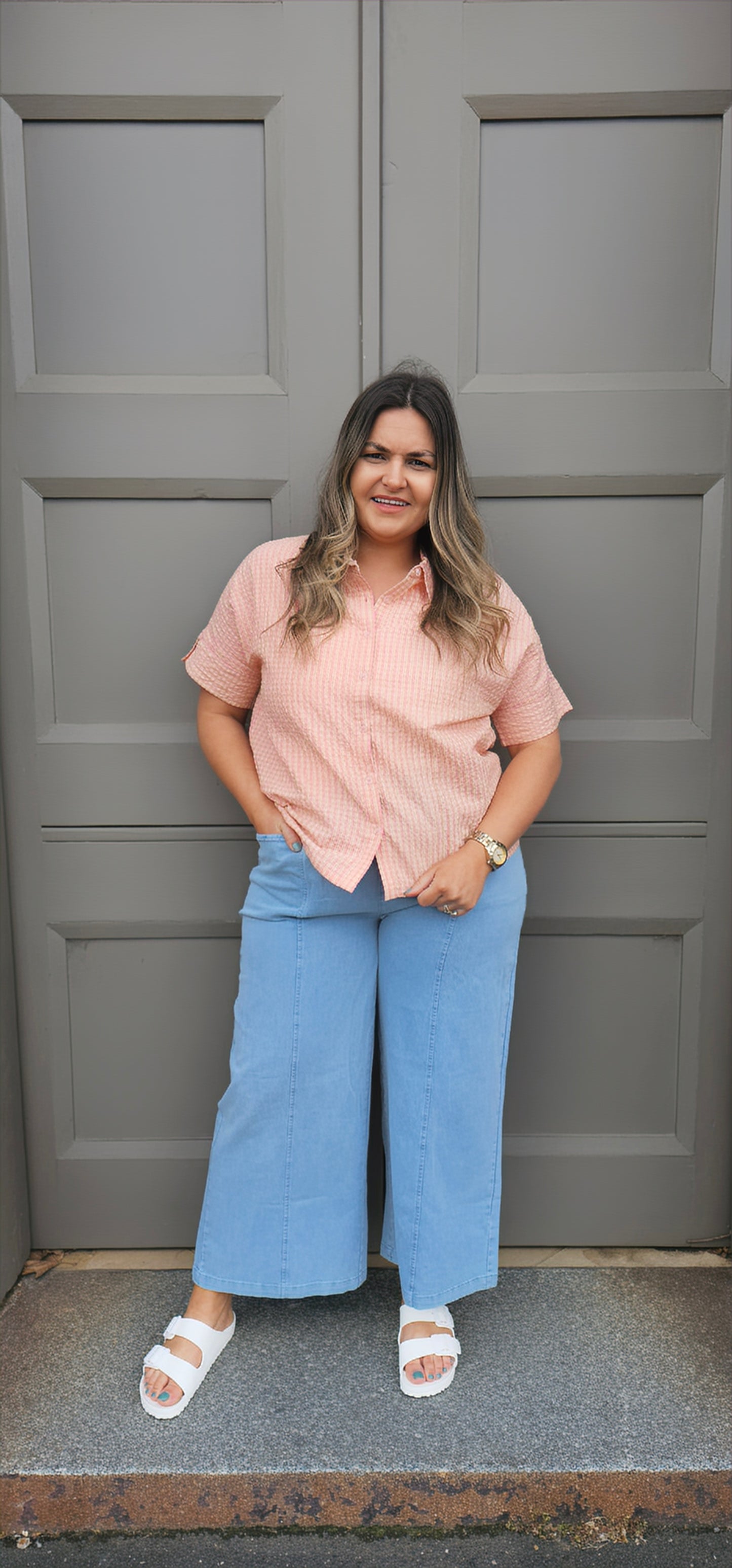 Box Cut Shirt - Pink/Olive Stripe