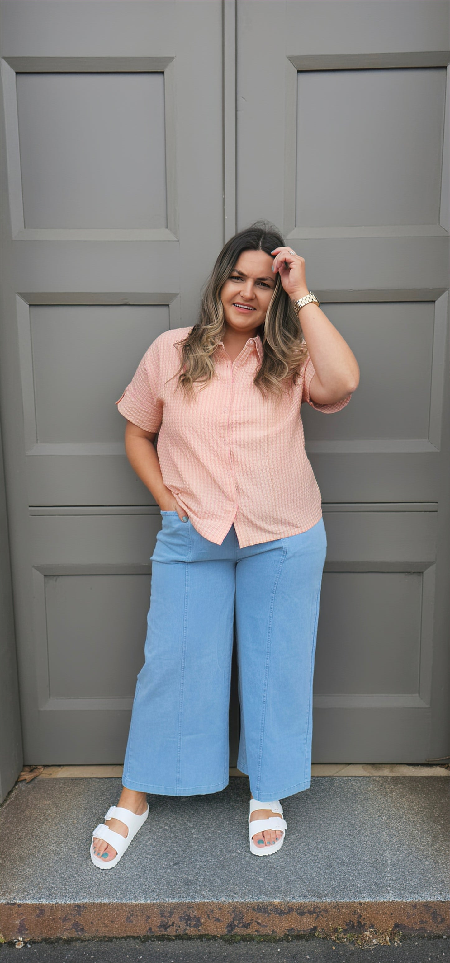 Box Cut Shirt - Pink/Olive Stripe