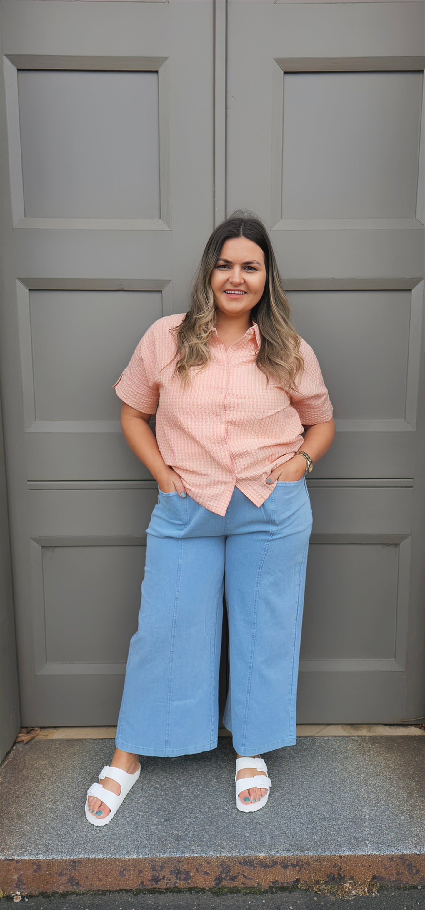 Box Cut Shirt - Pink/Olive Stripe