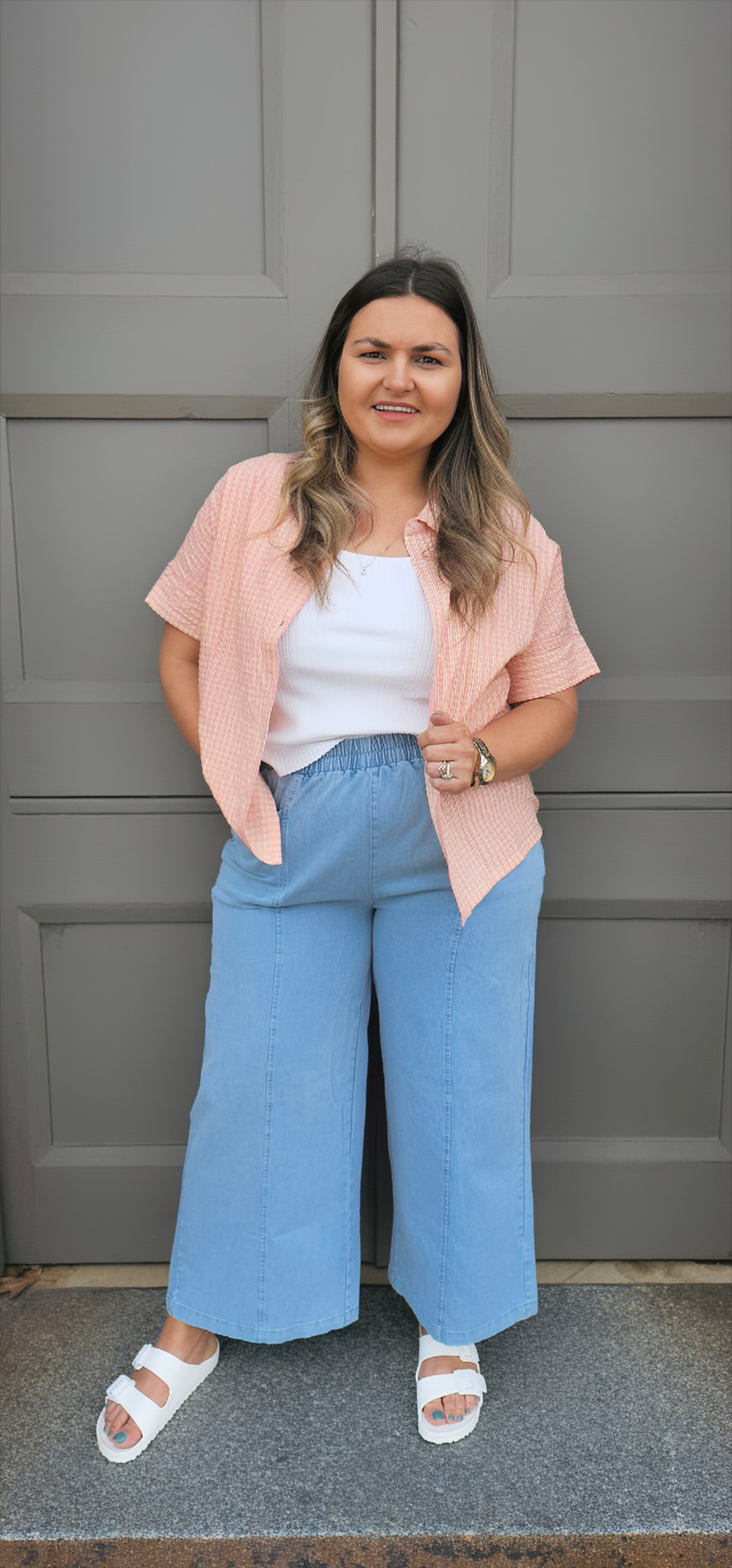 Box Cut Shirt - Pink/Olive Stripe