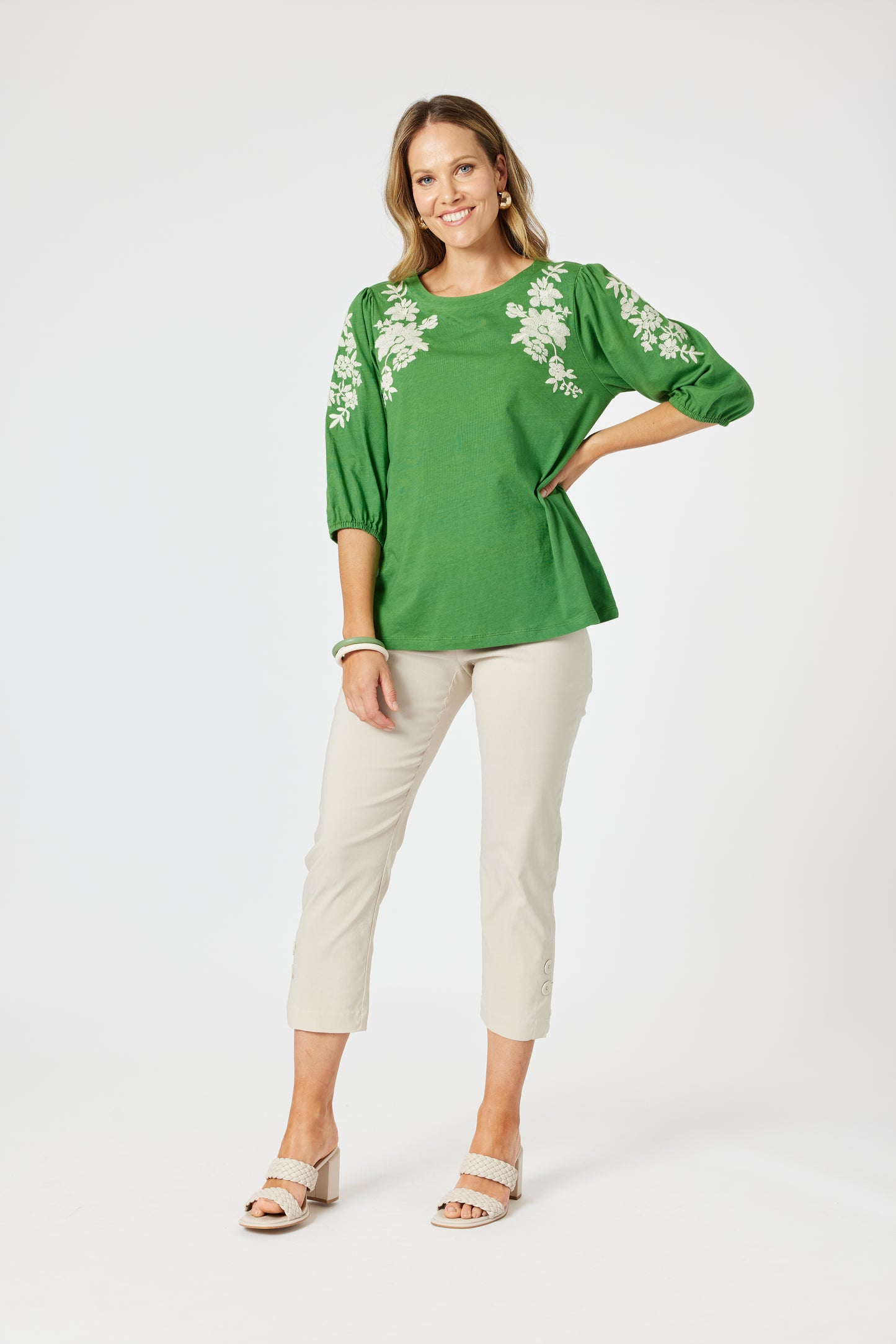 Jill Embroidered Tee- Elm