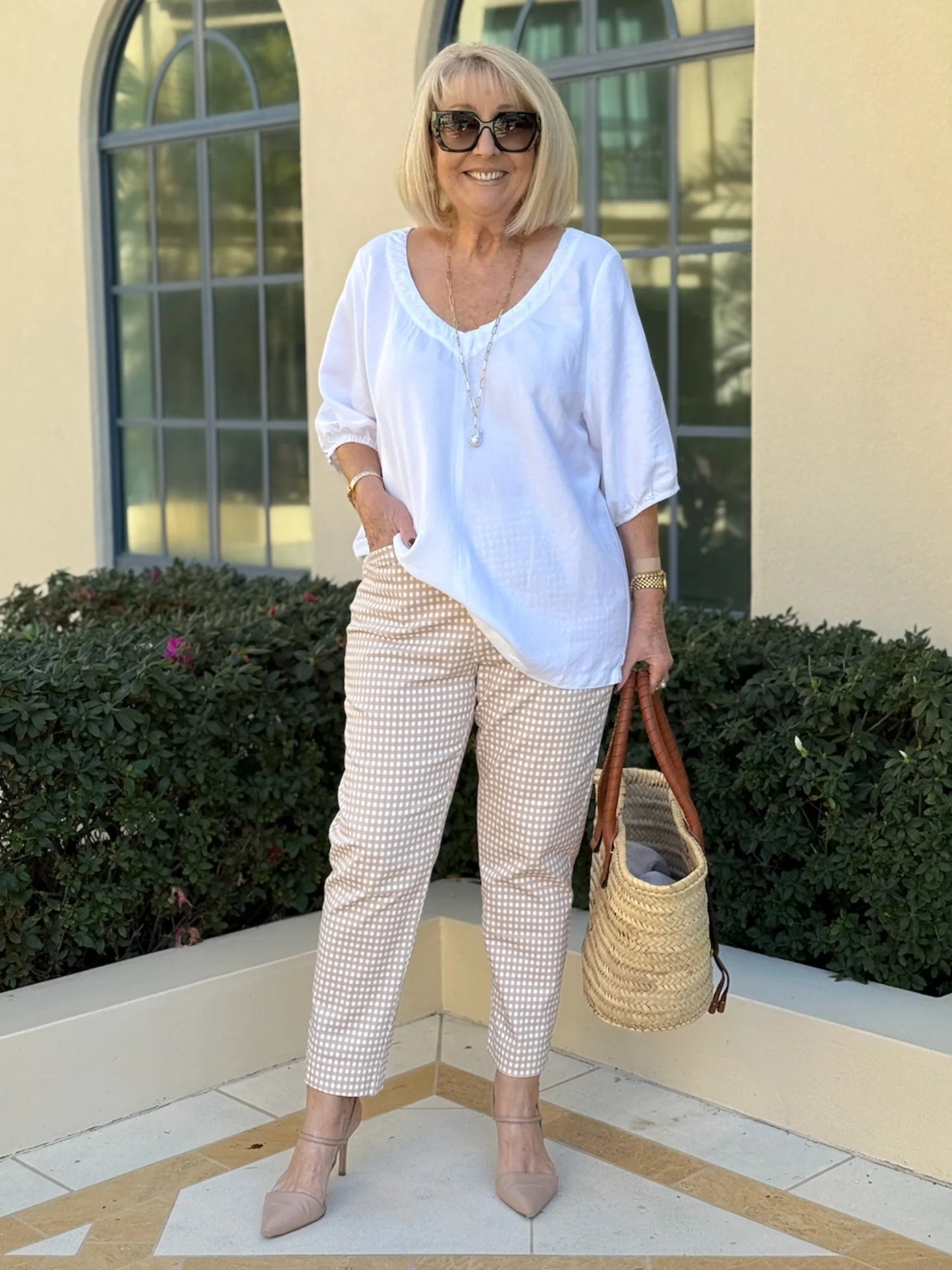 Lino V-Neck Top- White