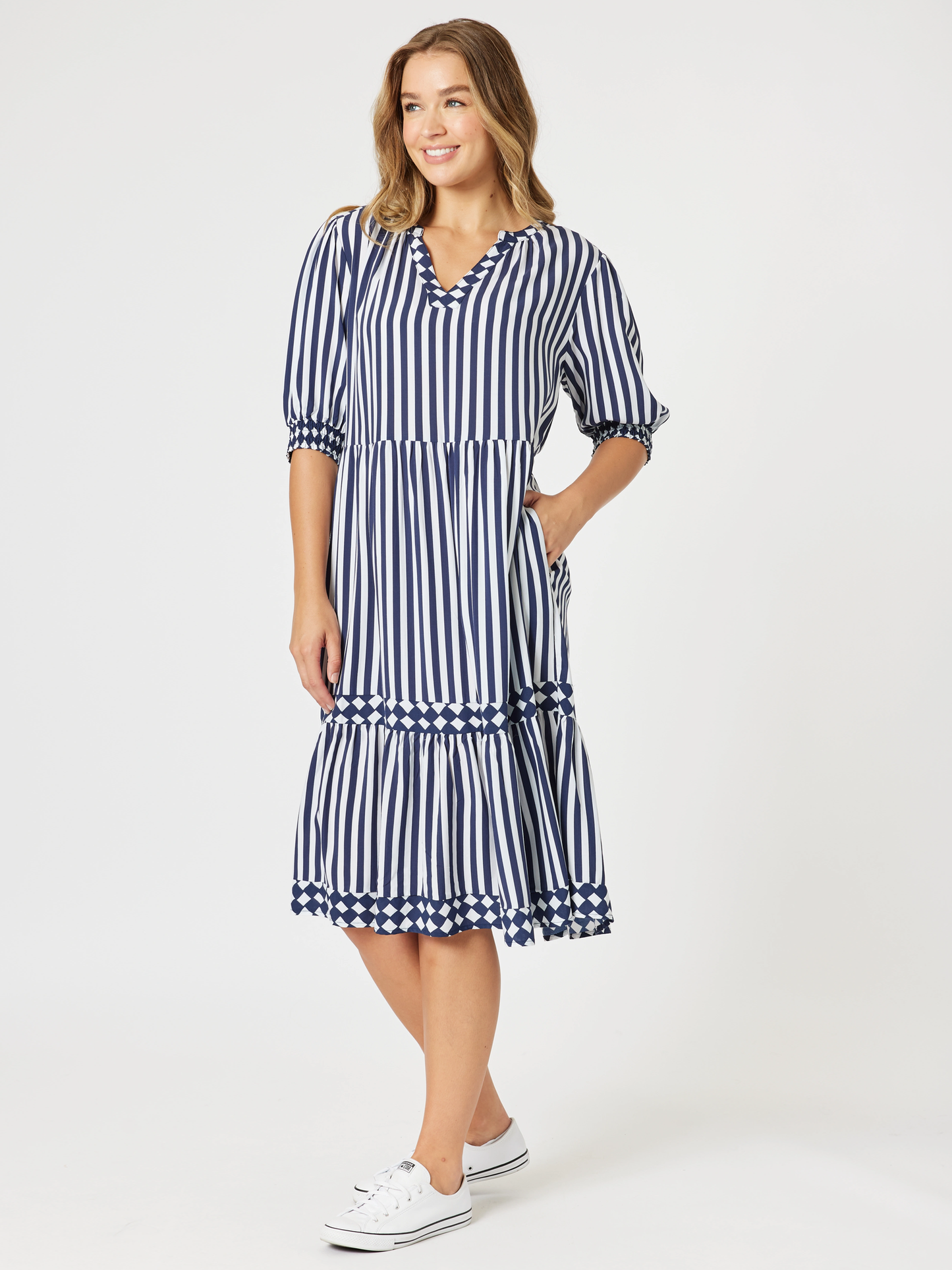 Harlequin Stripe Tier Dress