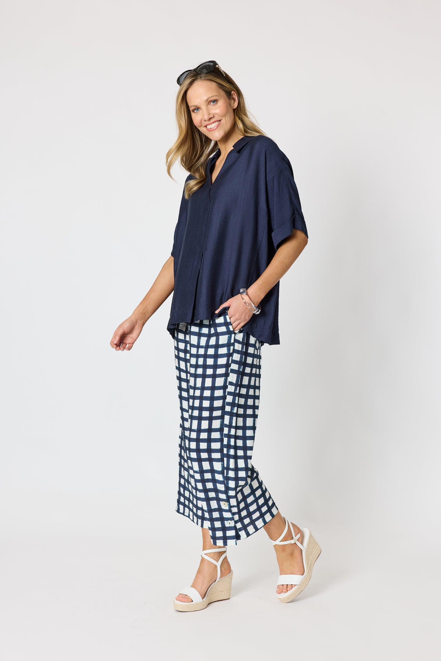 Monaco Grid Pant - Navy
