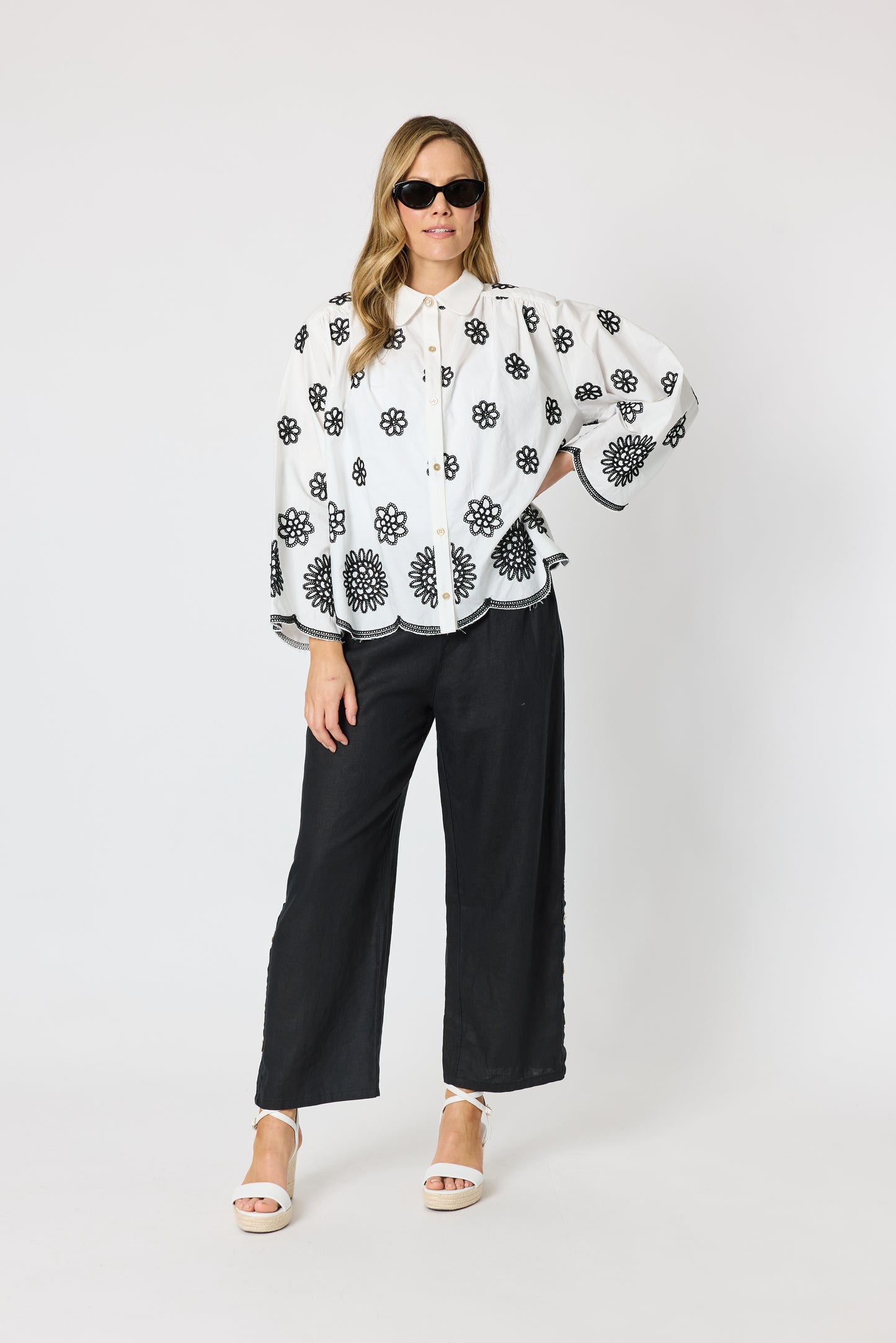 Paloma Embroidered Shirt - White/Black