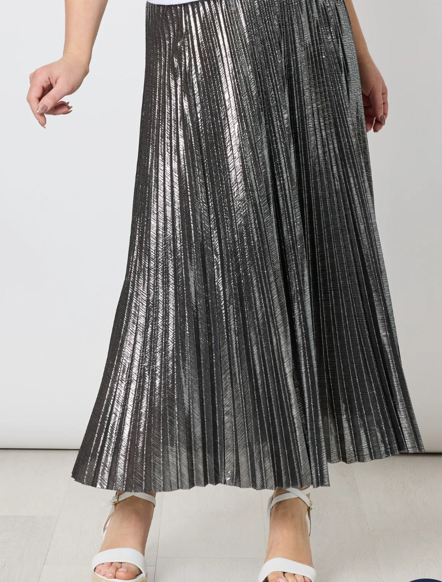 Shimmer Pleated Skirt- Silver