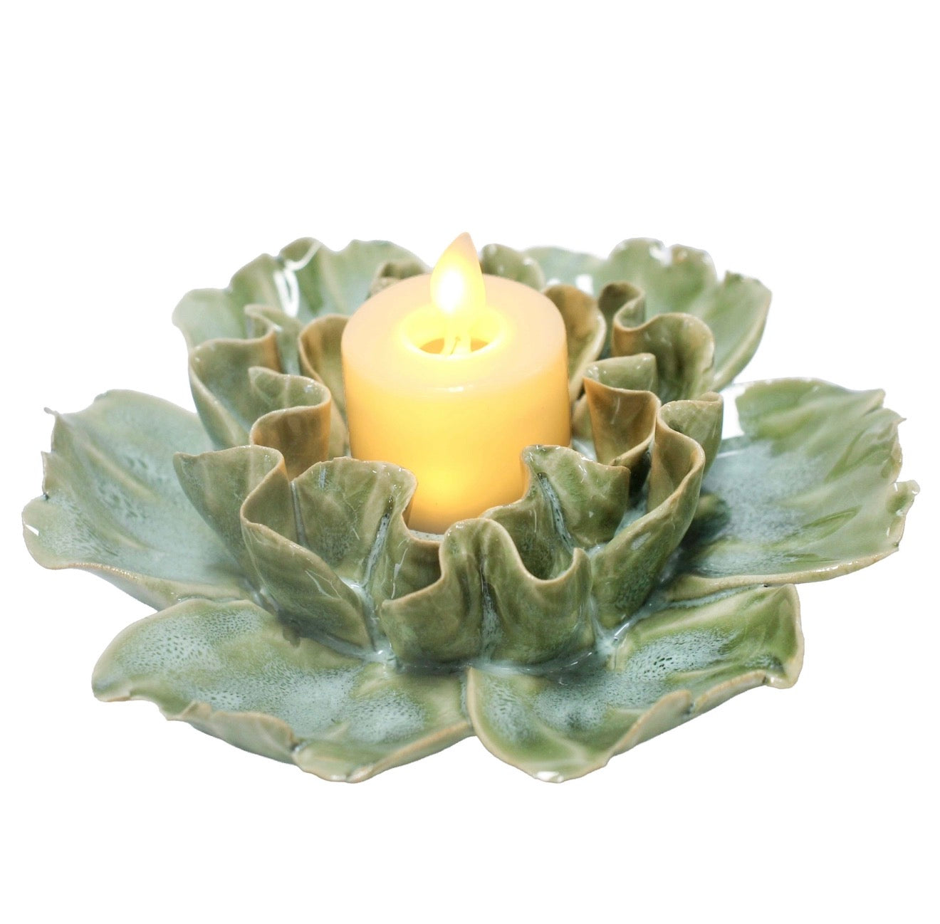 French Green Lotus Leaf - Tea light Holder