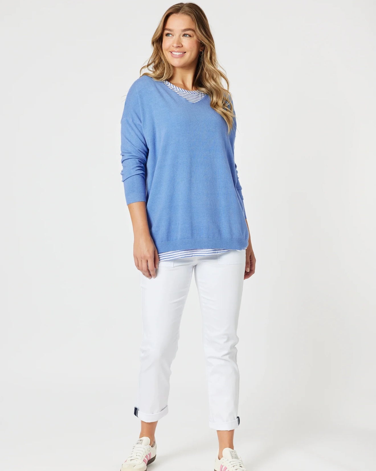 Isabella Knit & Stripe Cami- Blue
