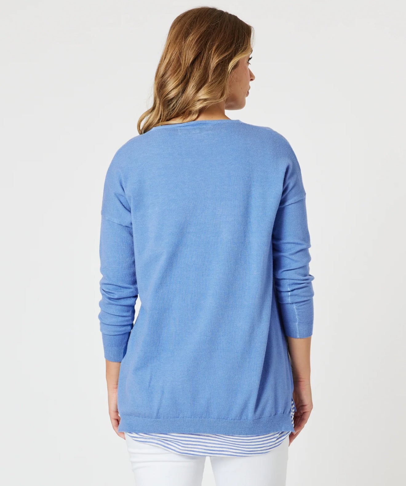 Isabella Knit & Stripe Cami- Blue