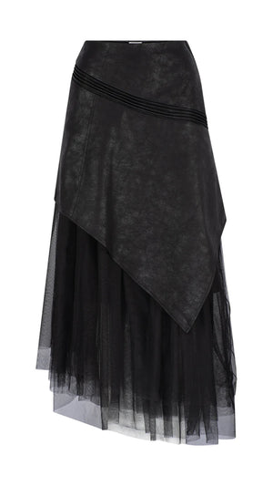 Donatella Tulle/Faux Leather Skirt