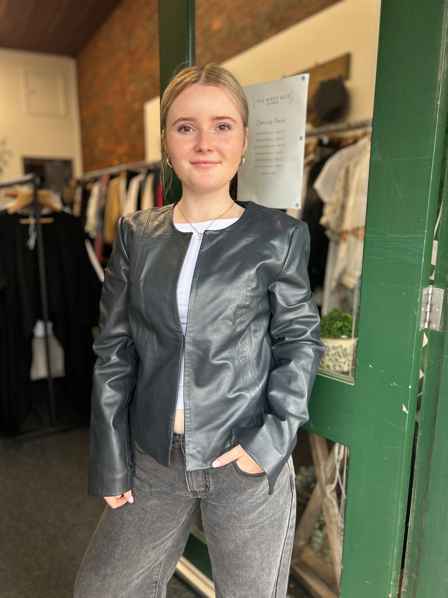 Leather Jacket - Navy