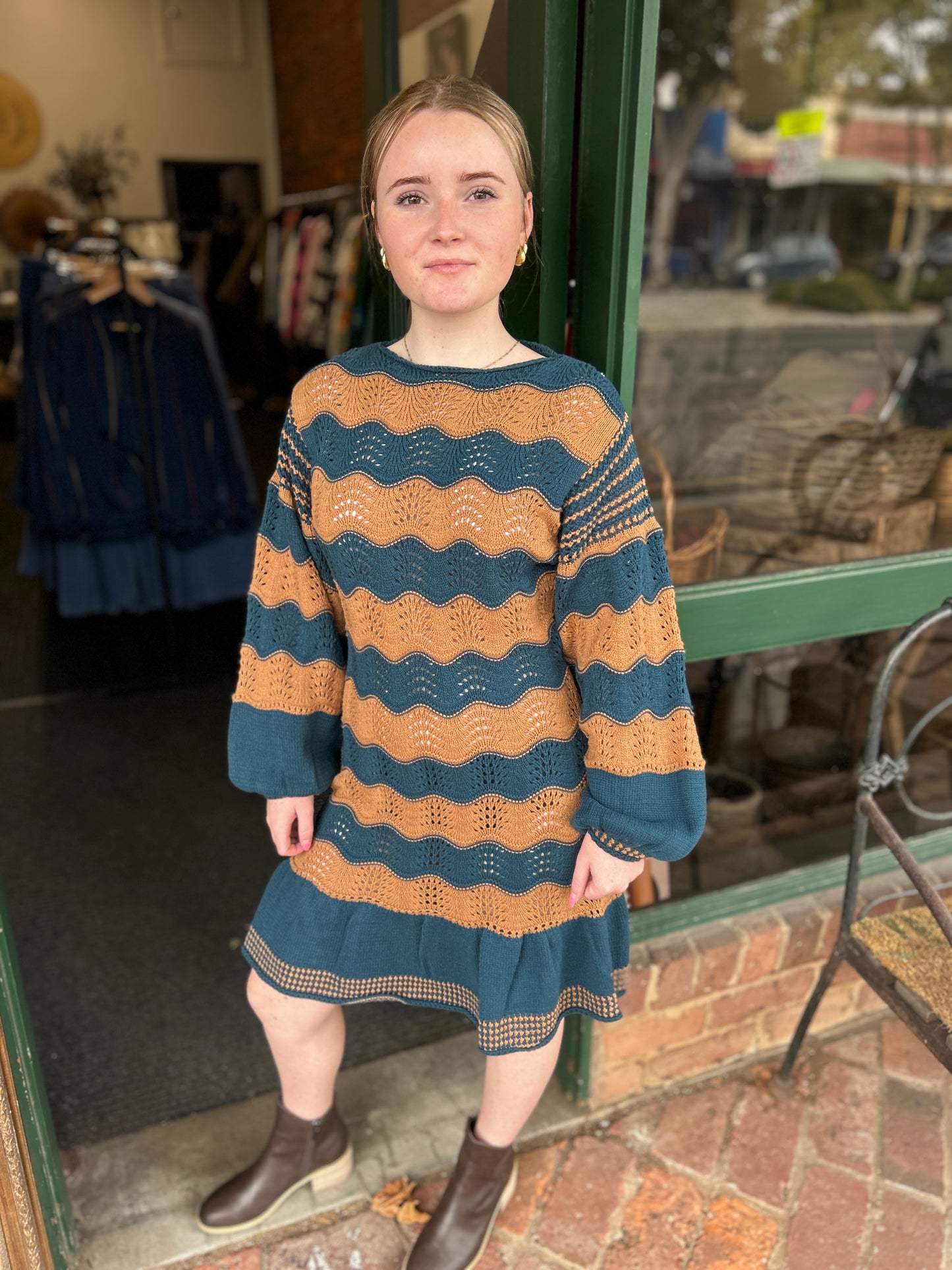 Daisy Knitted Dress - Cyan