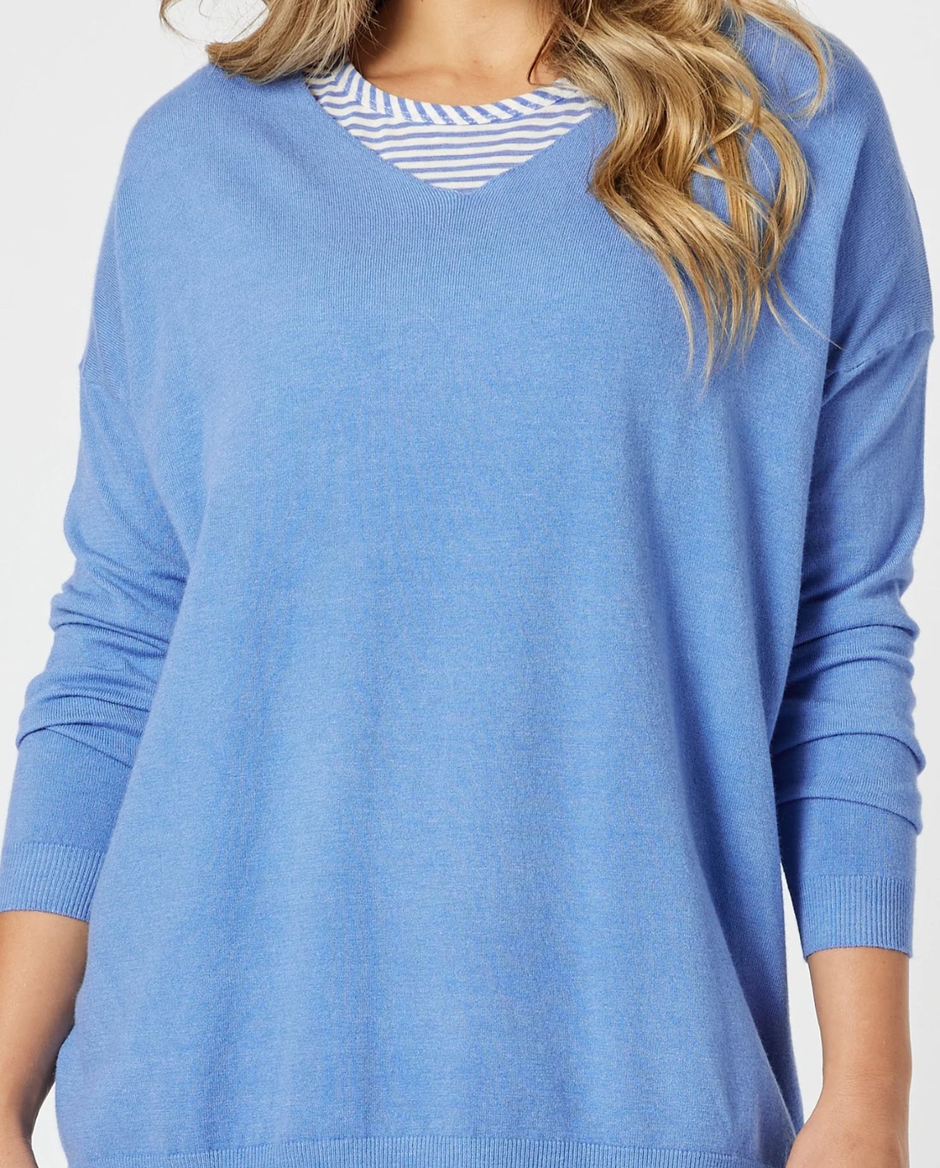 Isabella Knit & Stripe Cami- Blue