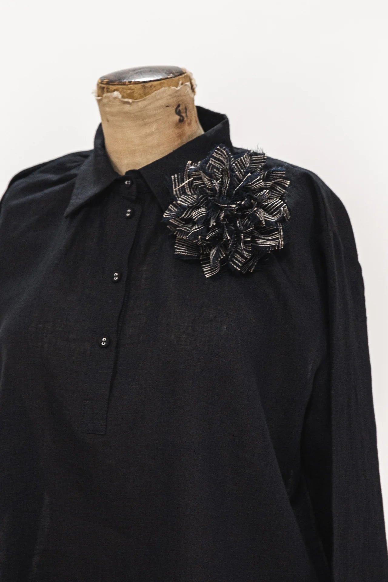 Fabric Flower Brooch - Raven Stripe