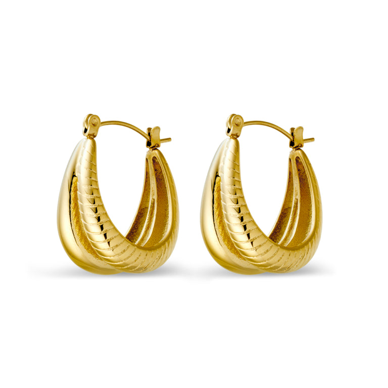 Allure Double Oblong Hoop Earrings - Gold