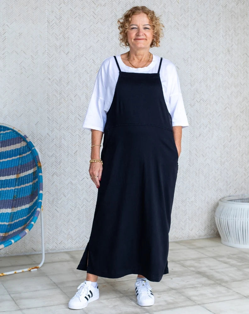 Apron Dress Stretch Denim- Black