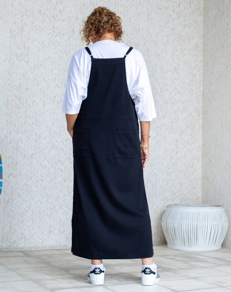 Apron Dress Stretch Denim- Black