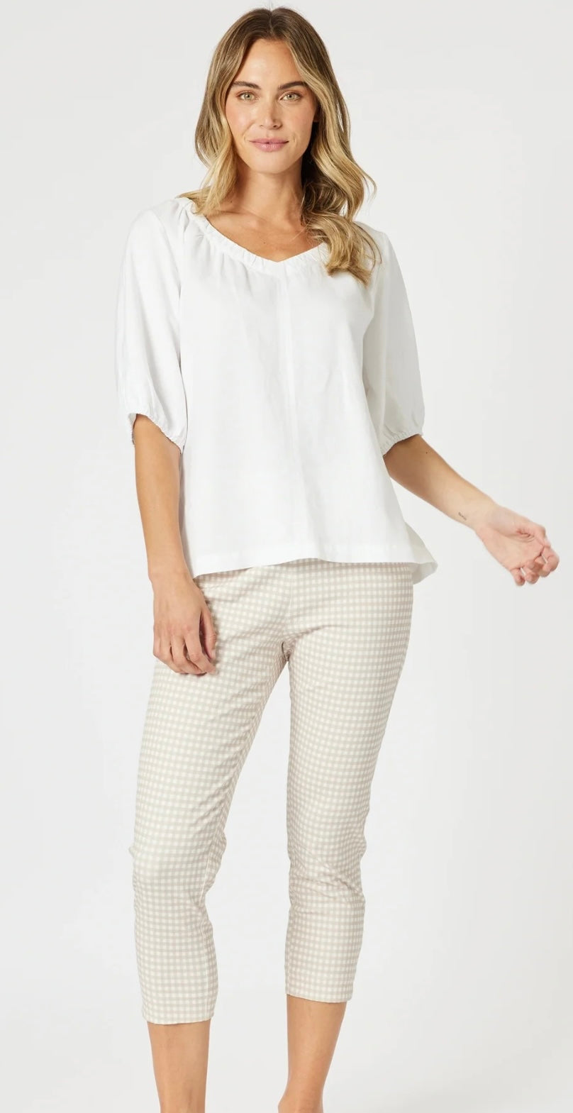 Lino V-Neck Top- White