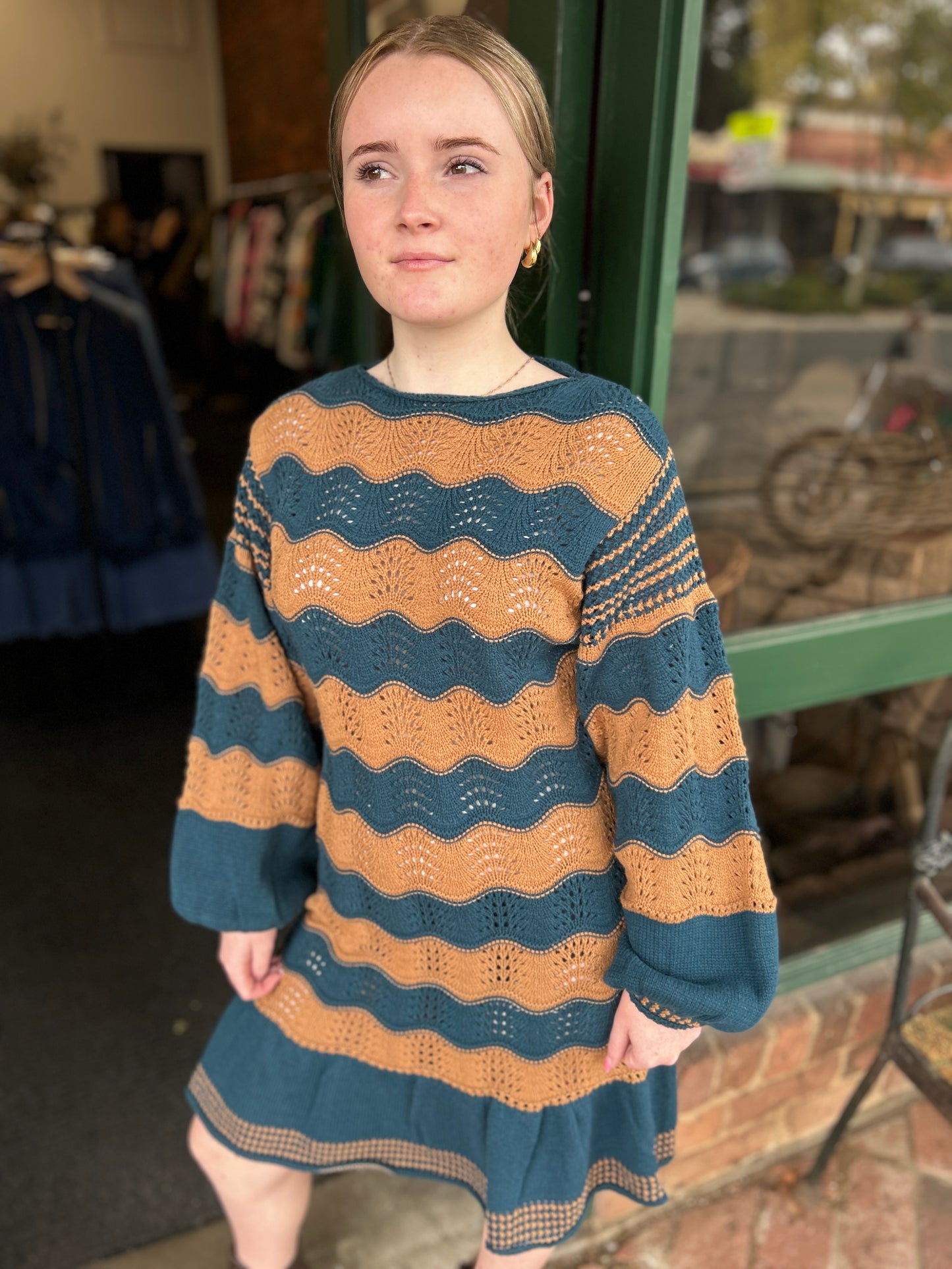 Daisy Knitted Dress - Cyan