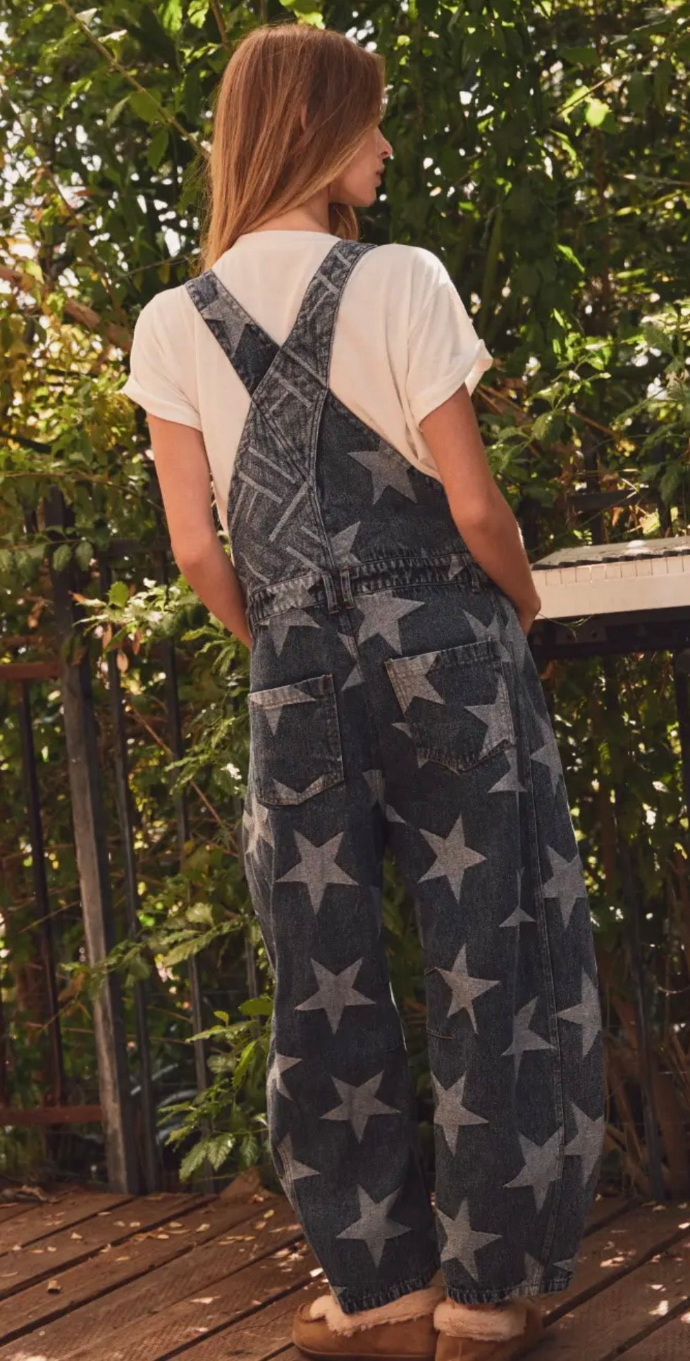Patchwork Barrel Leg Overalls