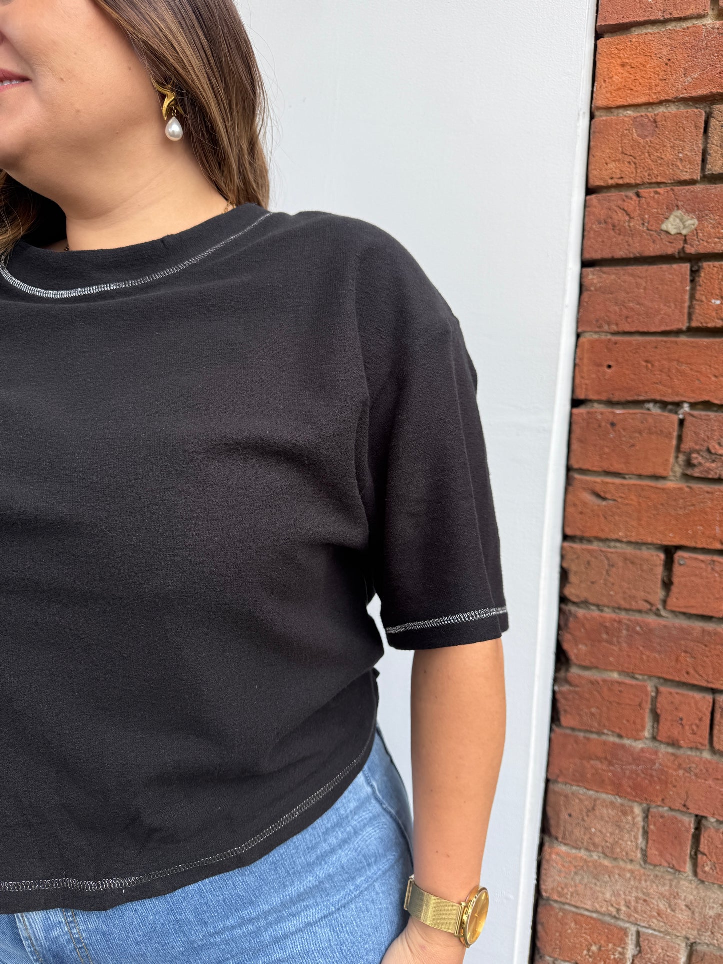 Contrast Stitch Tee- Black