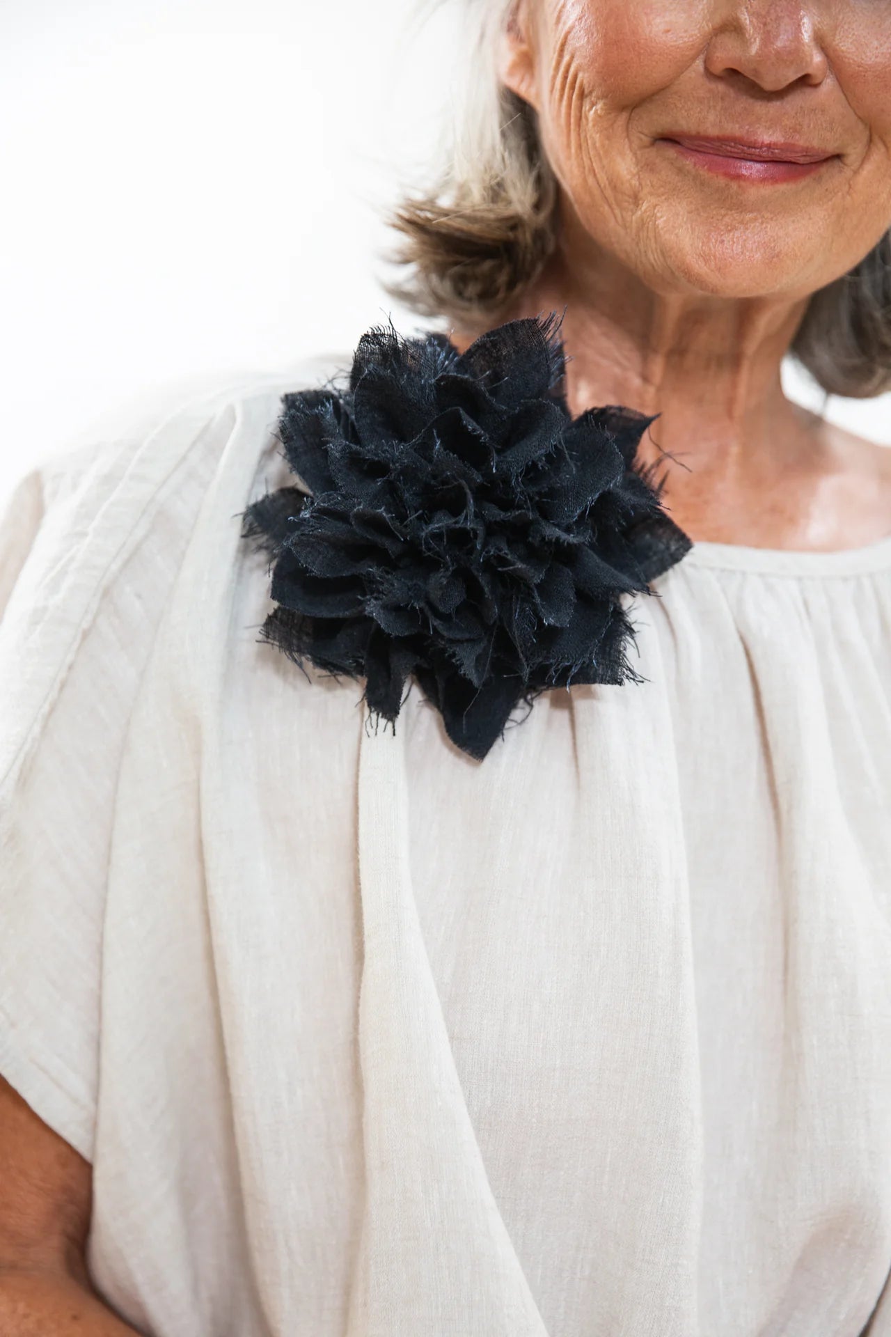 Fabric Flower Brooch- Black Crush