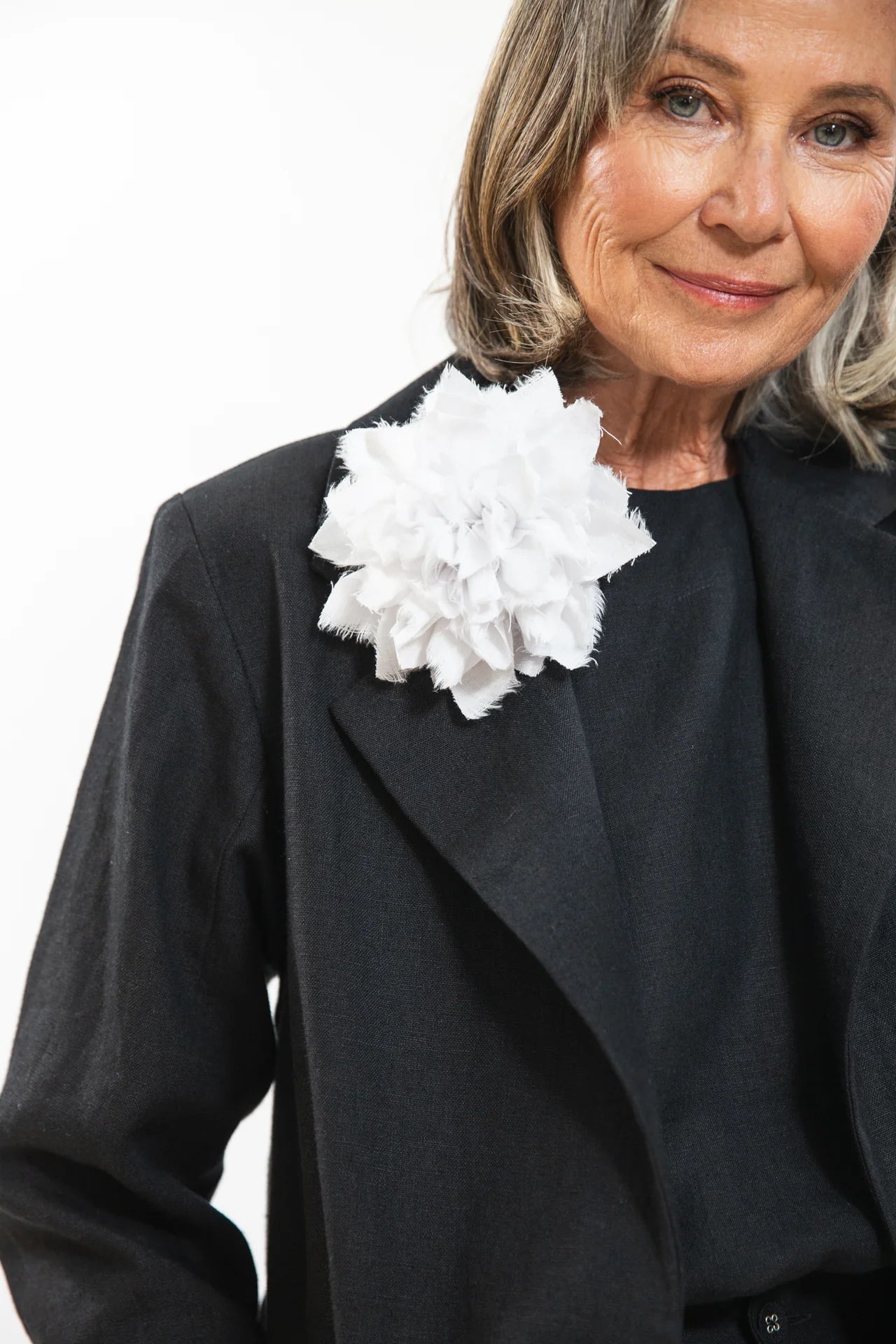 Fabric Flower Brooch- White