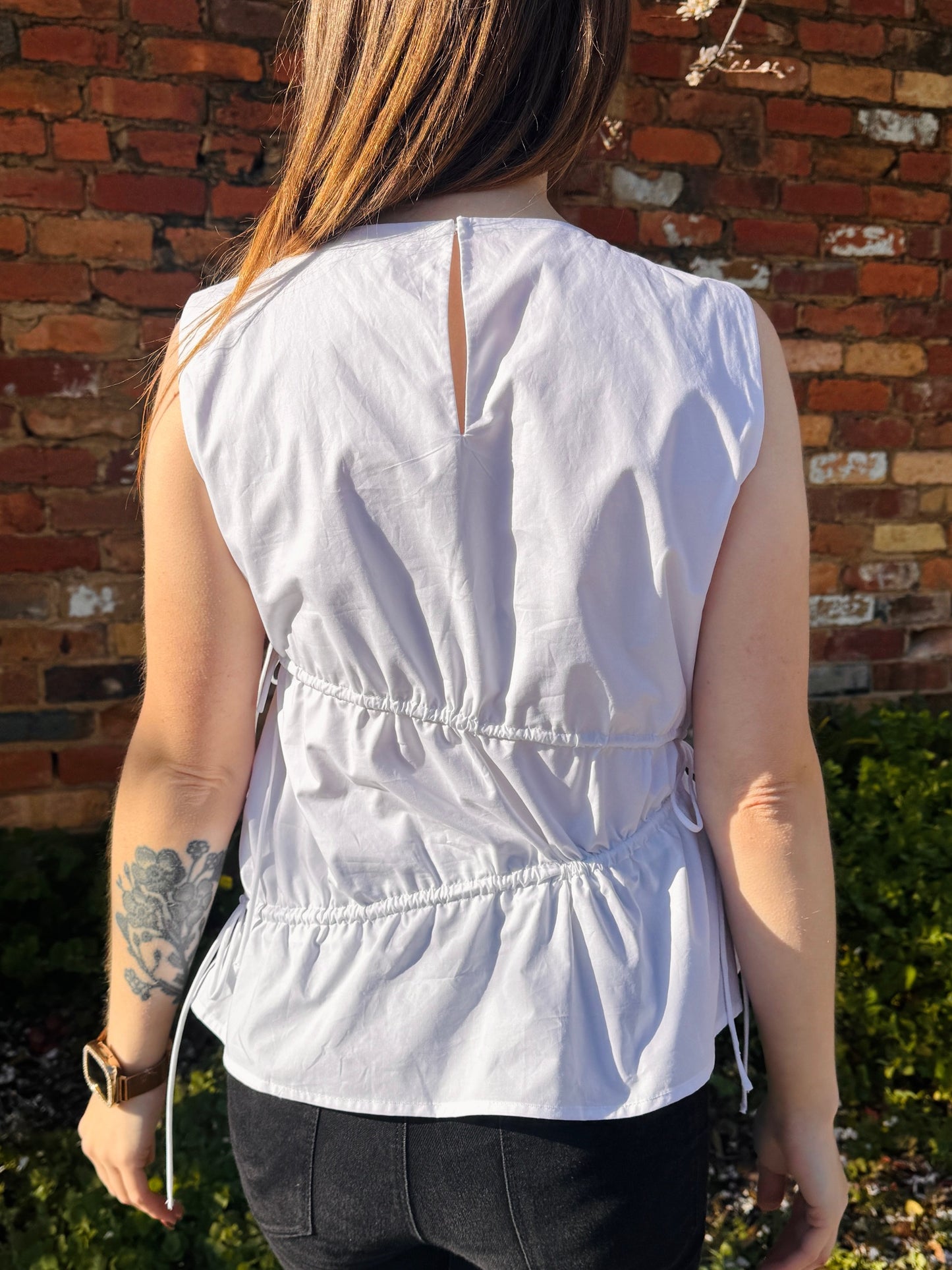 Elin Gathered Tie Top - White