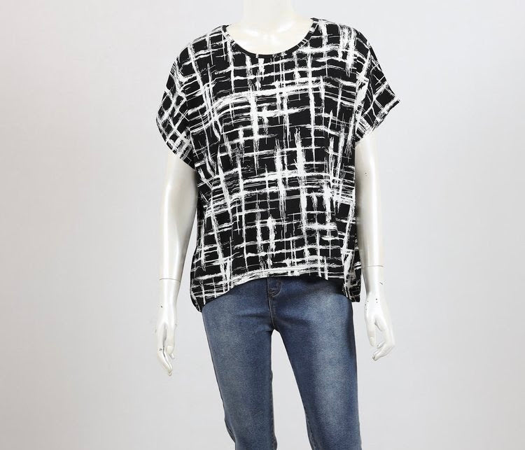 Printed Bamboo Abstract Top- Black & White