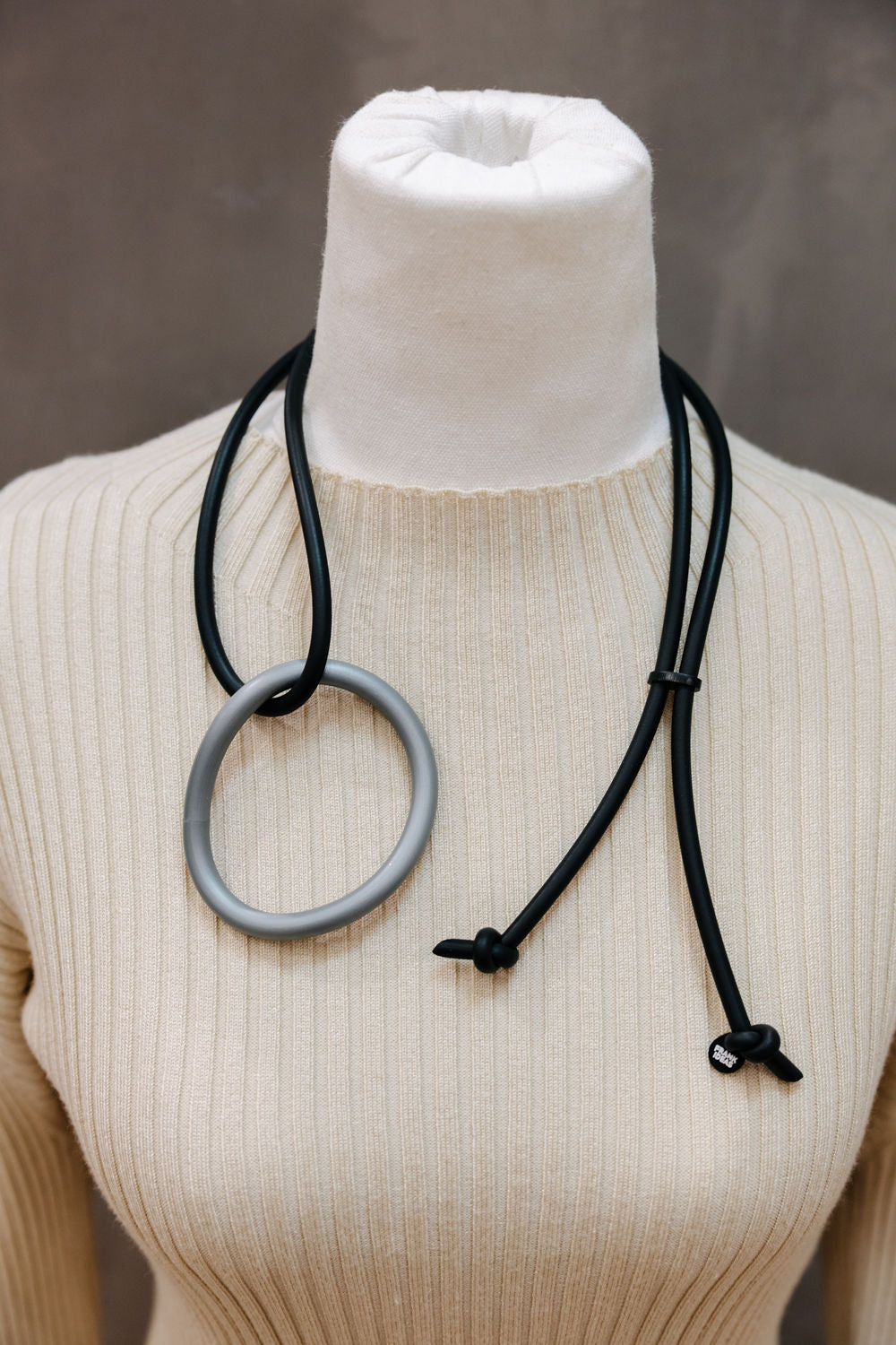 Long Rubber Pendant: O Necklace - Silver