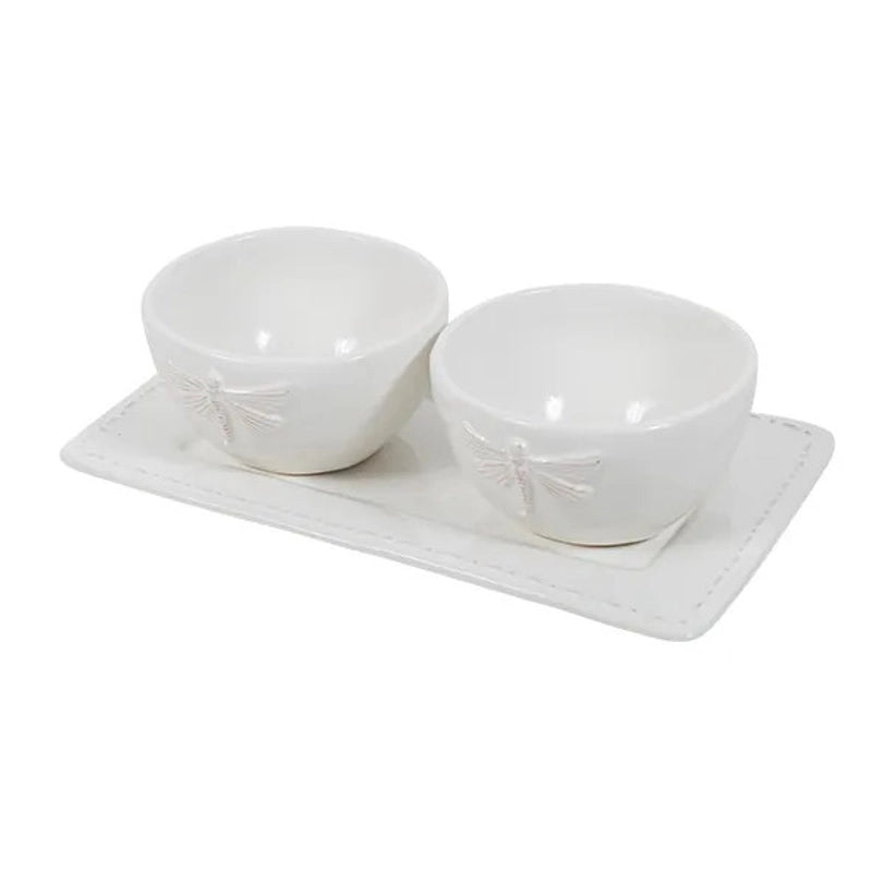 Dragonfly Stoneware White Condiment Set