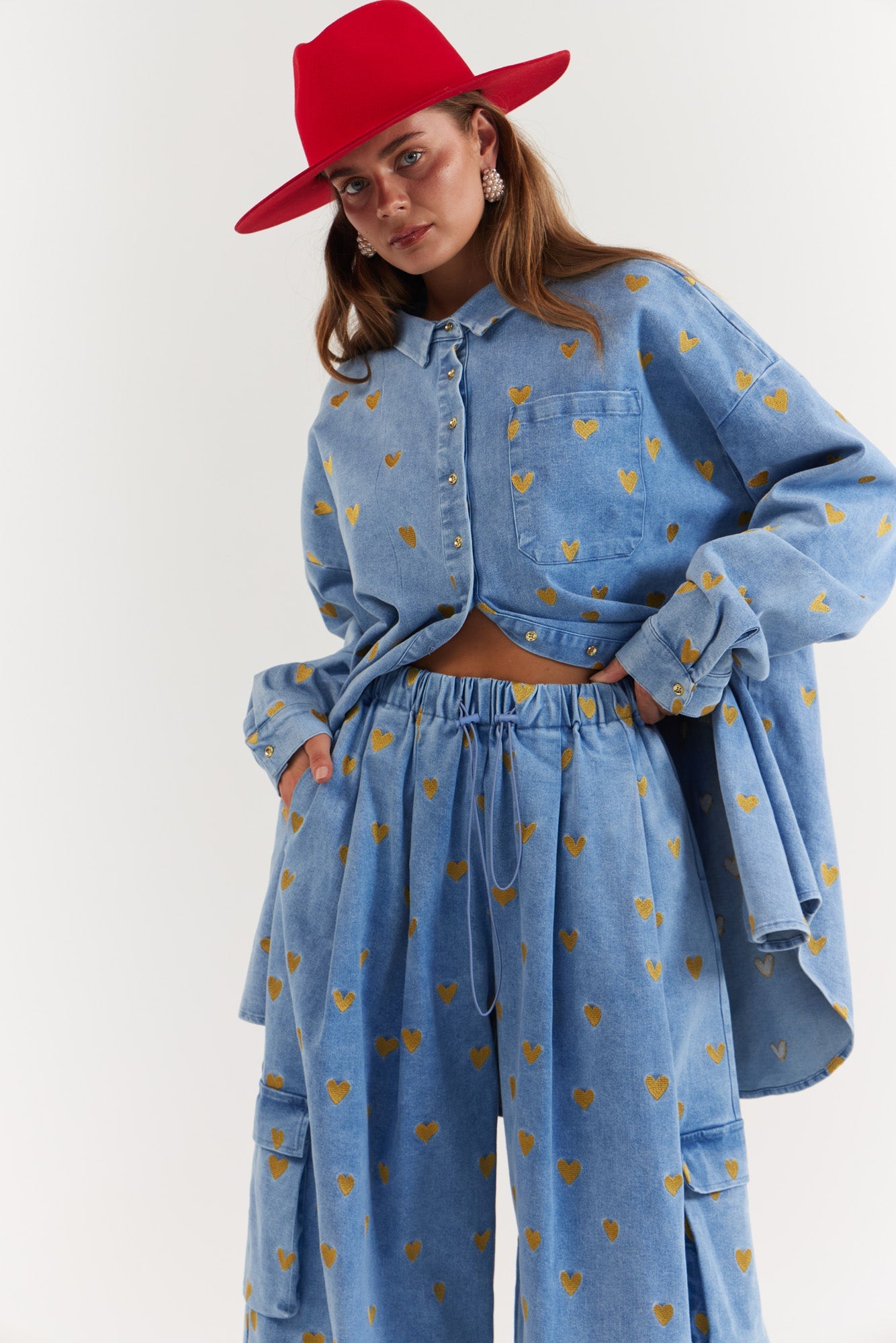 La Bohème Girls Clyde Shirt Denim Hearts